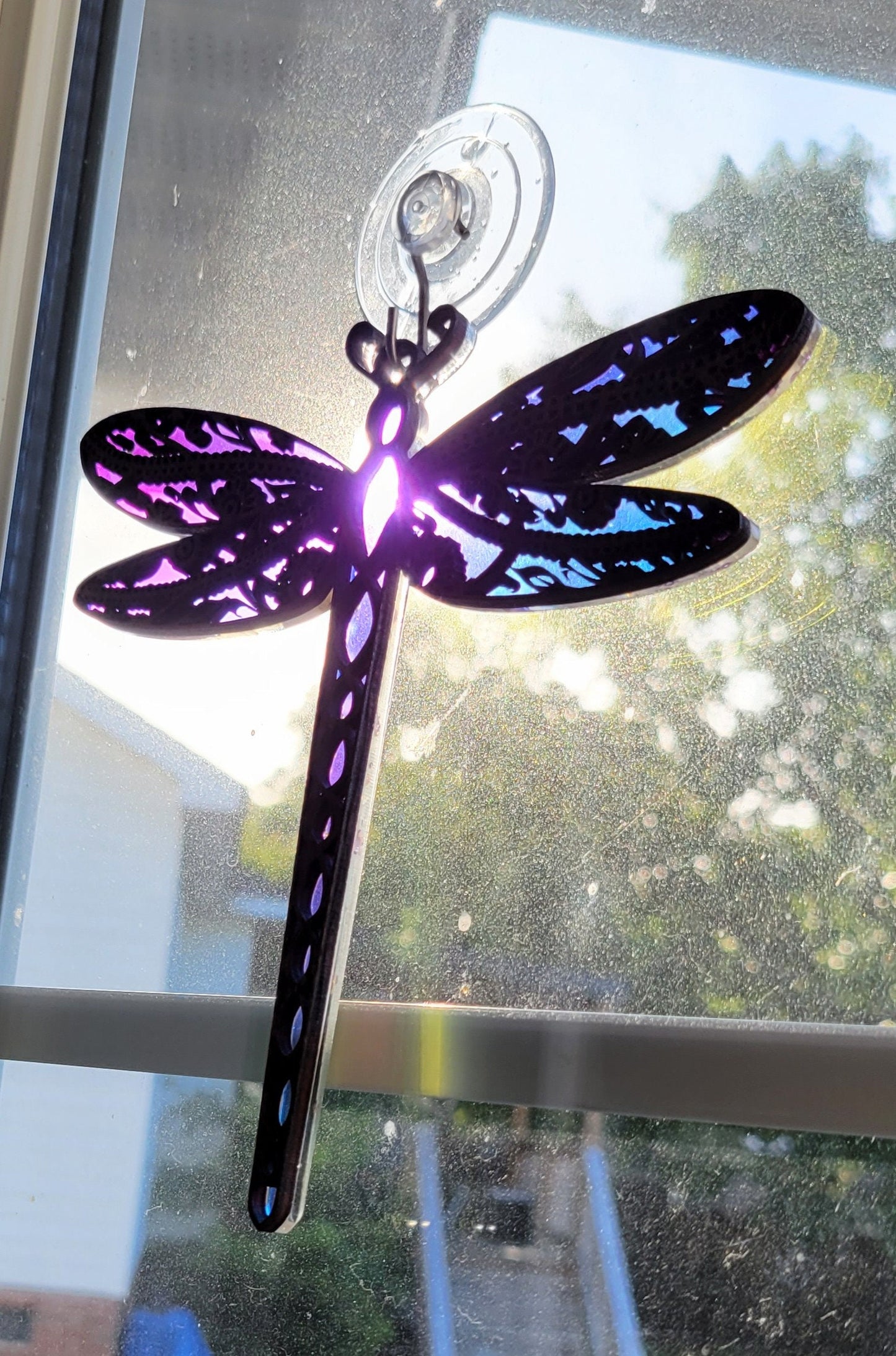 Iridescent Floral Dragonfly Suncatcher - Crystal Acrylic Suncatcher - Witchy Floral Dragonfly Decor - Window Light Sun Catcher