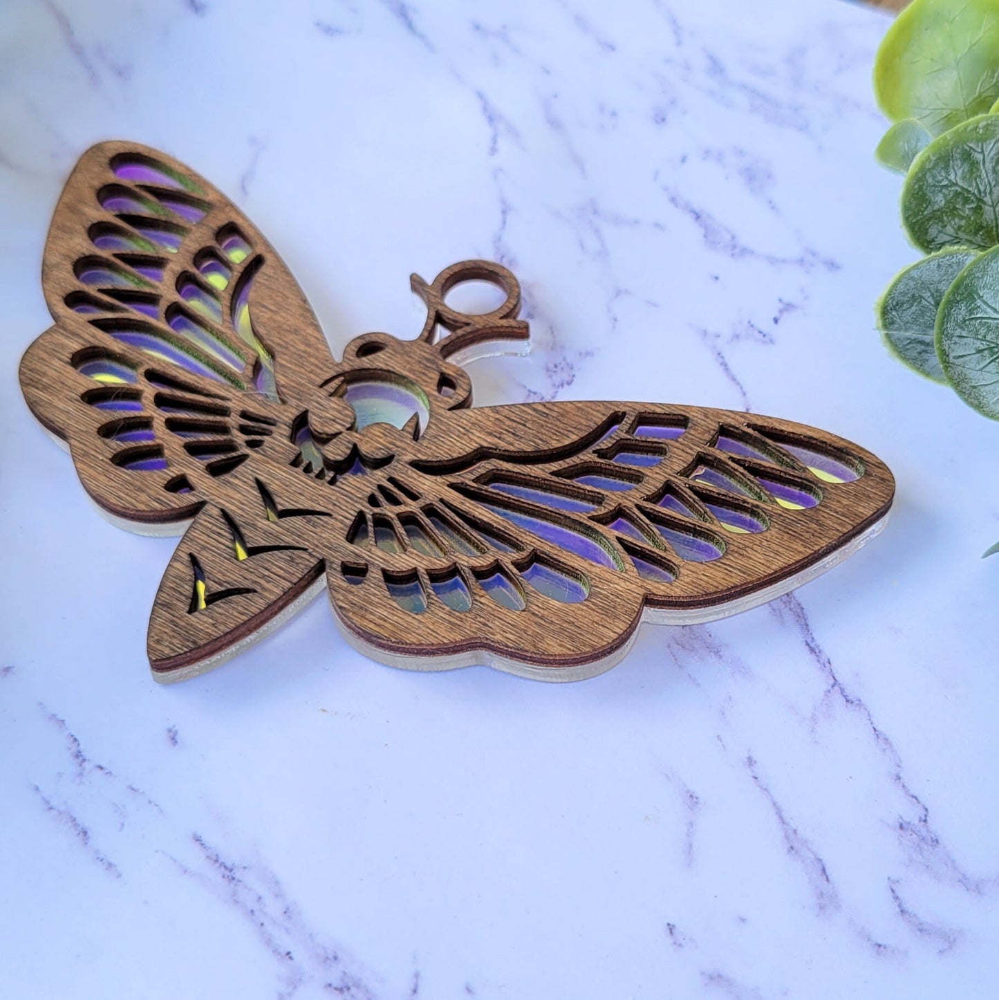 Iridescent Lunar Moth Suncatcher - Crystal Acrylic Suncatcher - Witchy Death Moth Decor - Window Light Sun Catcher