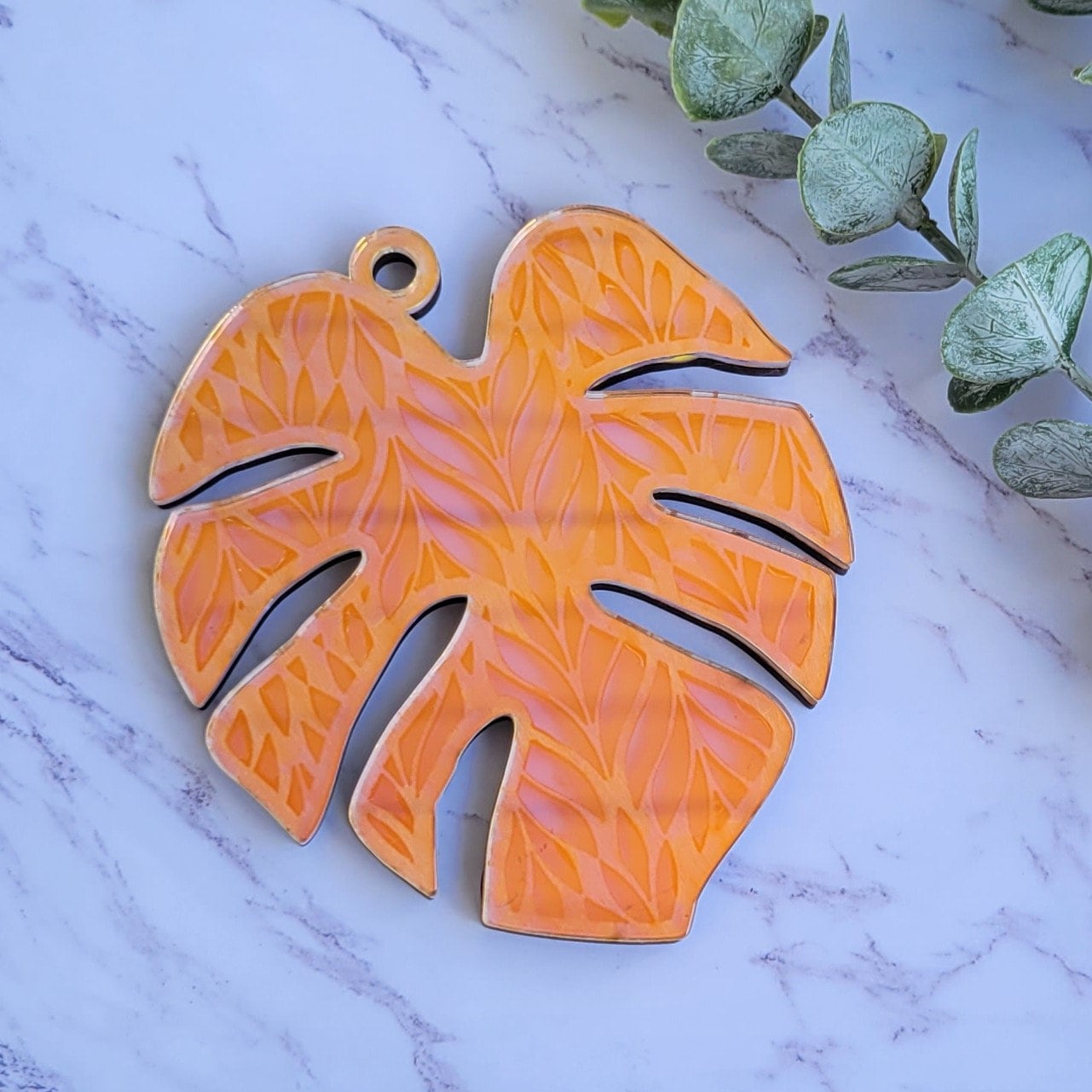 Iridescent Monstera Leaf Mandala Suncatcher - Crystal Acrylic Suncatcher - Witchy Cottagecore Plant Decor - Window Light Sun Catcher