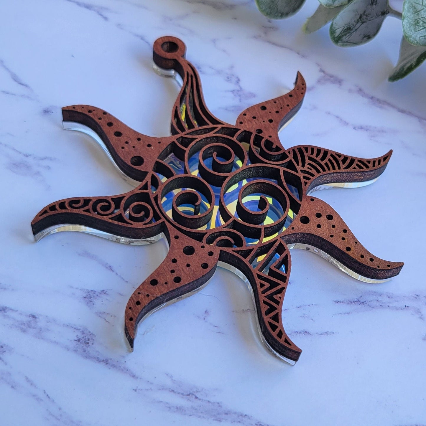 Iridescent Sun Mandala Suncatcher - Crystal Acrylic Suncatcher - Witchy Cottagecore Plant Decor - Window Light Sun Catcher