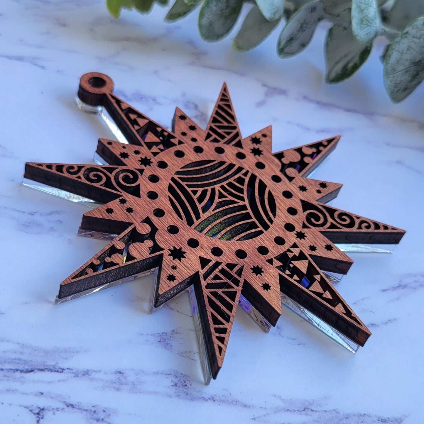 Iridescent Sun Mandala Suncatcher - Crystal Acrylic Suncatcher - Witchy Cottagecore Plant Decor - Window Light Sun Catcher
