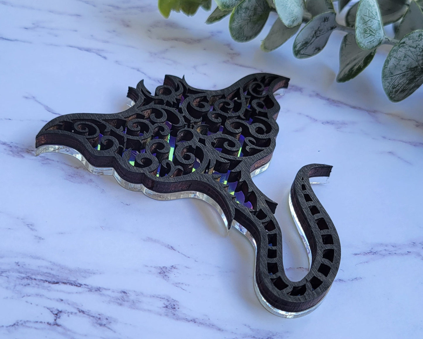 Iridescent Manta Ray Mandala Suncatcher - Crystal Acrylic Suncatcher - Witchy Cottagecore Plant Decor - Window Light Sun Catcher