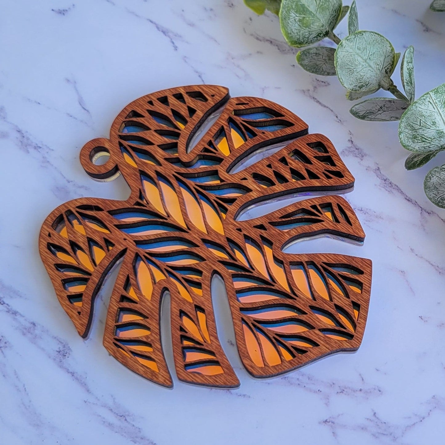 Iridescent Monstera Leaf Mandala Suncatcher - Crystal Acrylic Suncatcher - Witchy Cottagecore Plant Decor - Window Light Sun Catcher