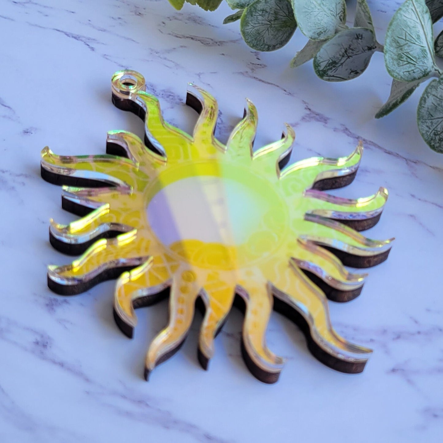 Iridescent Sun Mandala Suncatcher - Crystal Acrylic Suncatcher - Witchy Cottagecore Plant Decor - Window Light Sun Catcher