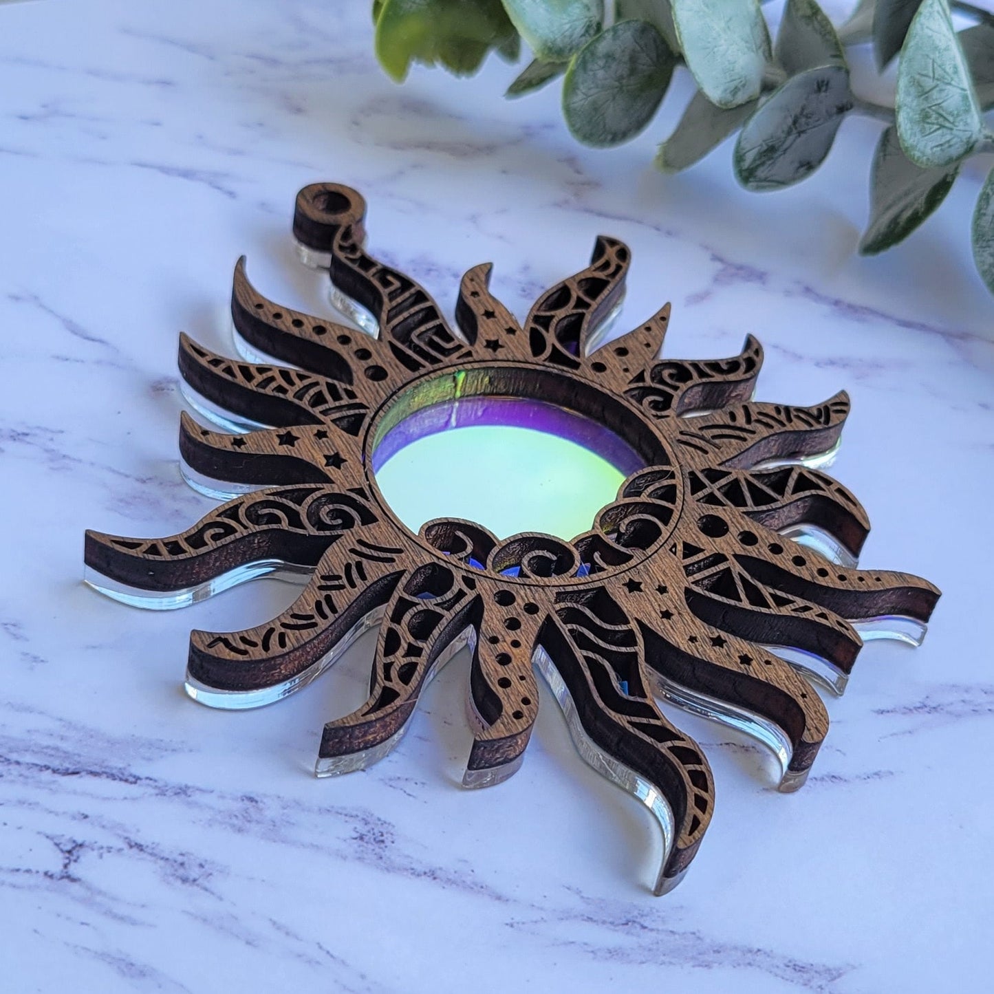 Iridescent Sun Mandala Suncatcher - Crystal Acrylic Suncatcher - Witchy Cottagecore Plant Decor - Window Light Sun Catcher