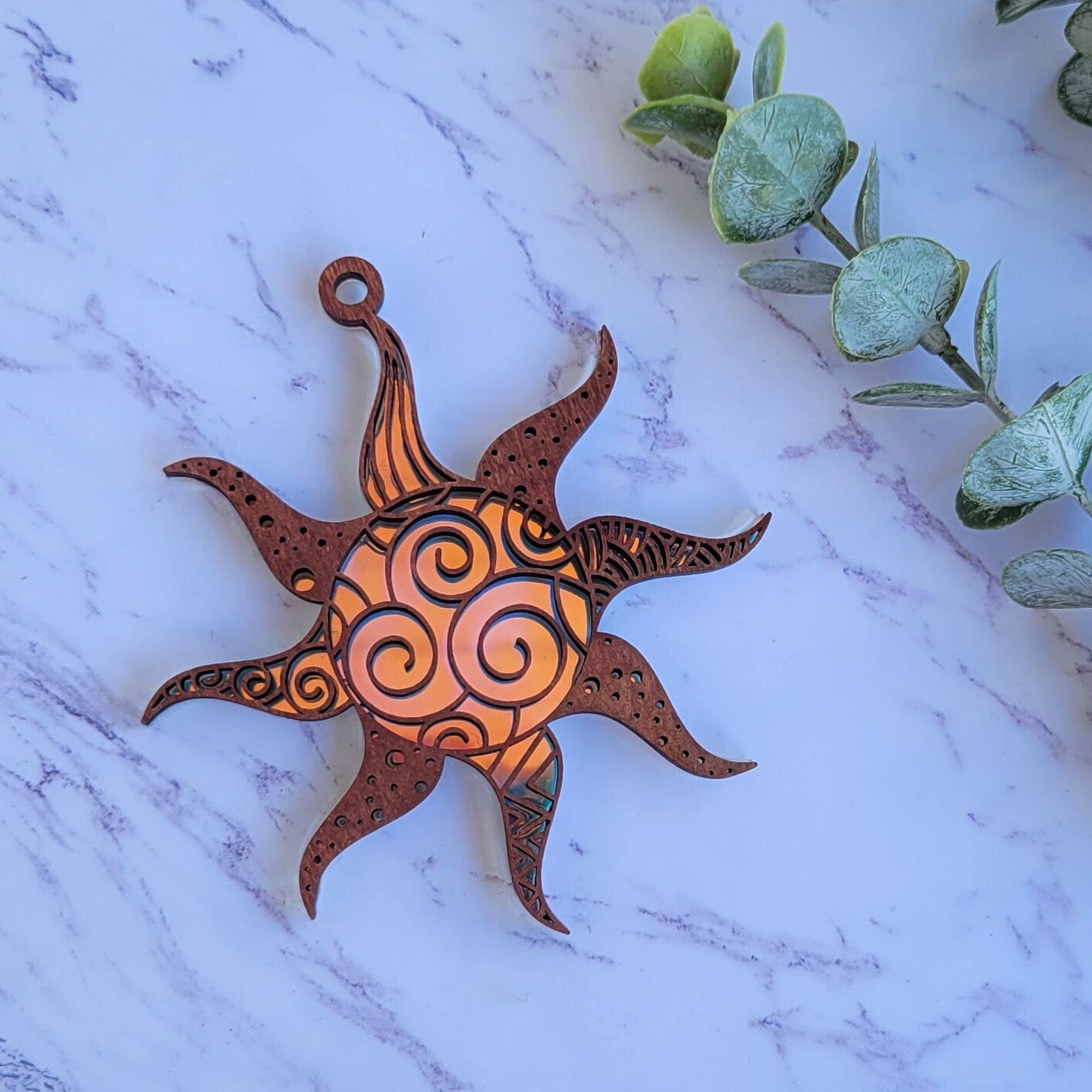 Iridescent Sun Mandala Suncatcher - Crystal Acrylic Suncatcher - Witchy Cottagecore Plant Decor - Window Light Sun Catcher