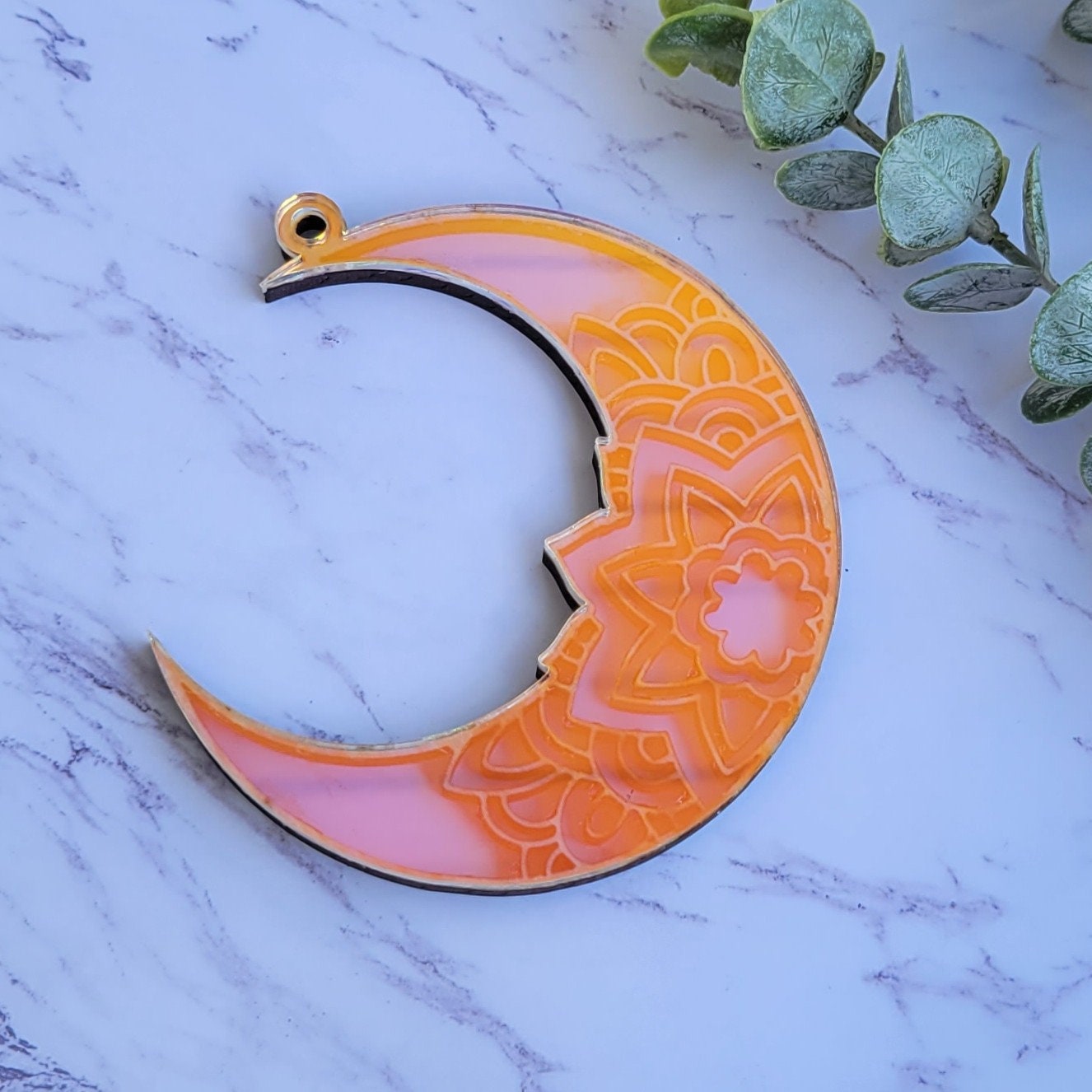 Iridescent Moon Mandala Suncatcher - Crystal Acrylic Suncatcher - Witchy Cottagecore Plant Decor - Window Light Sun Catcher