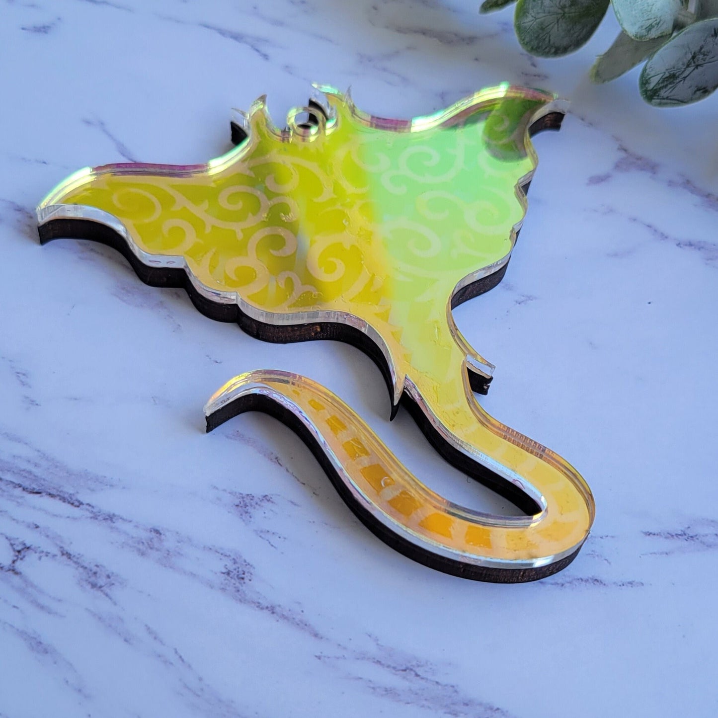 Iridescent Manta Ray Mandala Suncatcher - Crystal Acrylic Suncatcher - Witchy Cottagecore Plant Decor - Window Light Sun Catcher