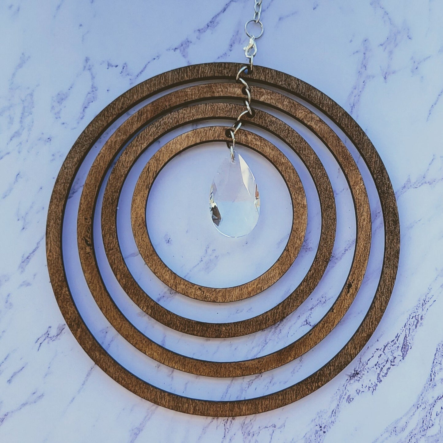 Espresso Maple Wood Sparkle Circle Suncatcher - Geometric Crystal Suncatcher - Spinning Suncatcher- Suncatcher Gift - Wooden Suncatcher