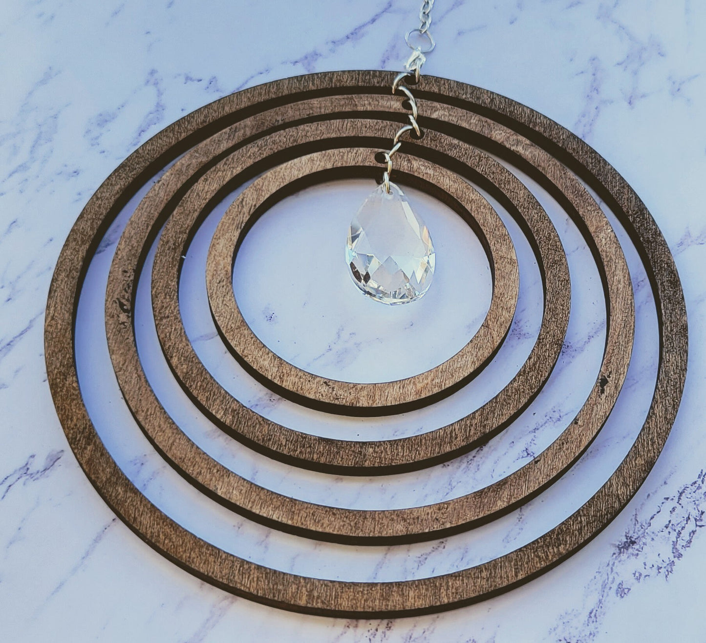 Espresso Maple Wood Sparkle Circle Suncatcher - Geometric Crystal Suncatcher - Spinning Suncatcher- Suncatcher Gift - Wooden Suncatcher