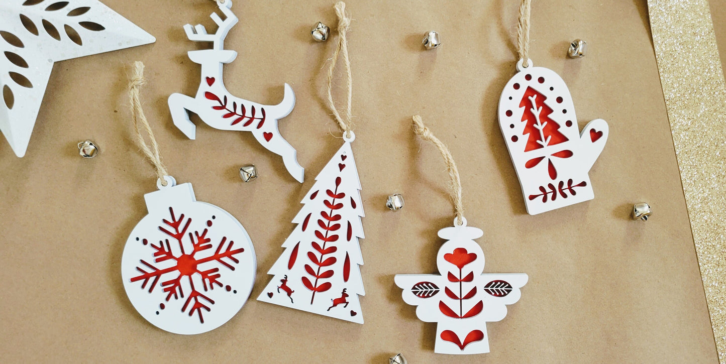 Minimalist Scandinavian Style Christmas Tree Ornaments - Hygge Christmas Ornaments - Rustic Ornament Set - Boho Christmas Ornaments