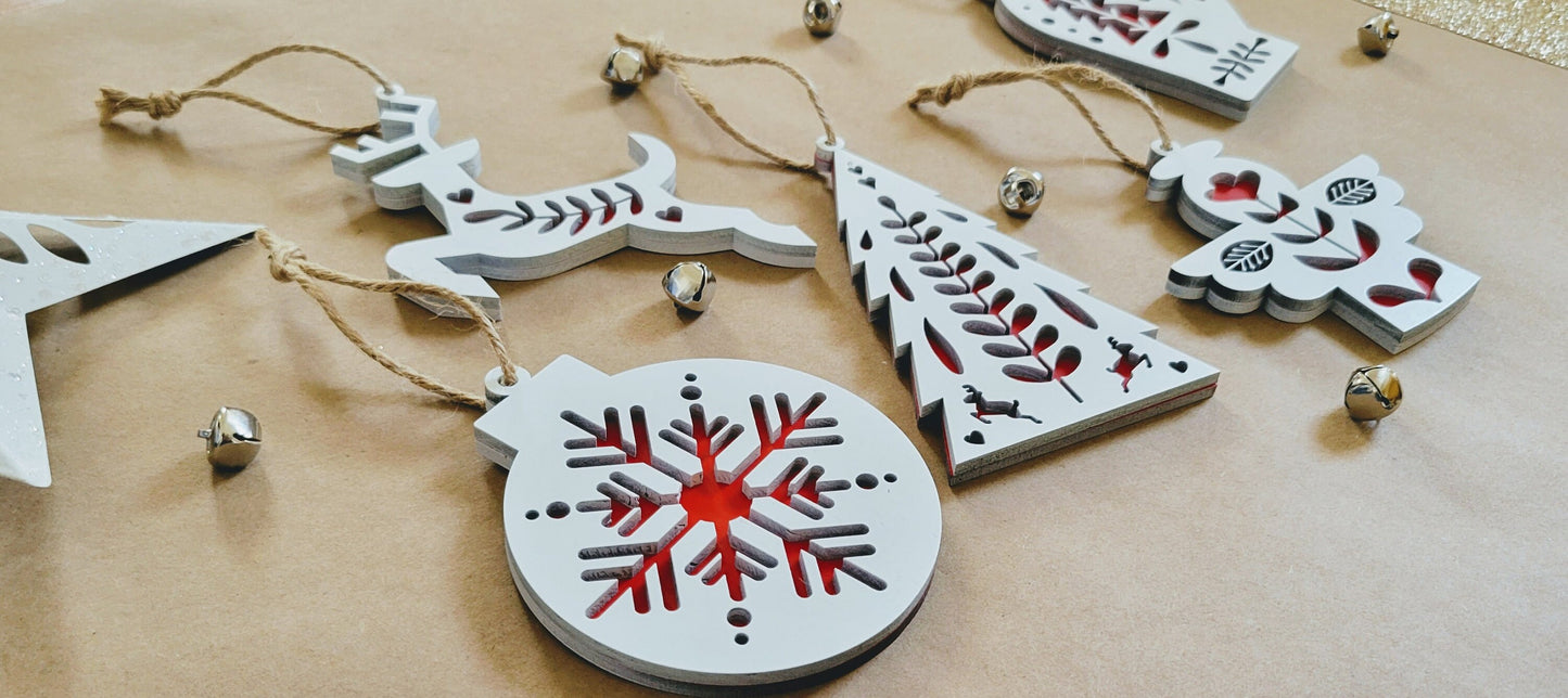 Minimalist Scandinavian Style Christmas Tree Ornaments - Hygge Christmas Ornaments - Rustic Ornament Set - Boho Christmas Ornaments