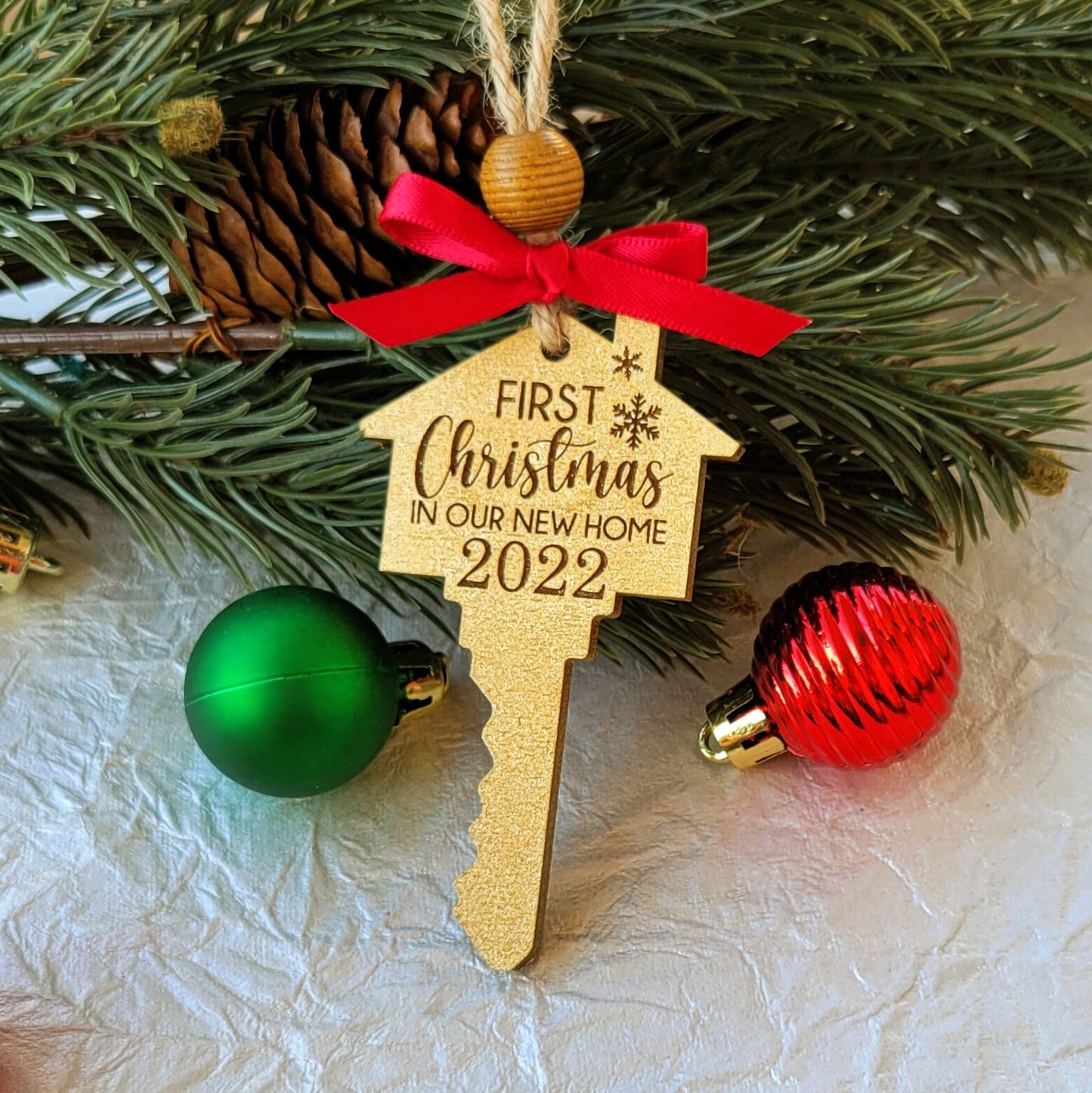 CUSTOM First Christmas In Our New Home Key Christmas Ornament - Personalized New Home Ornament - New Homeowner Gift