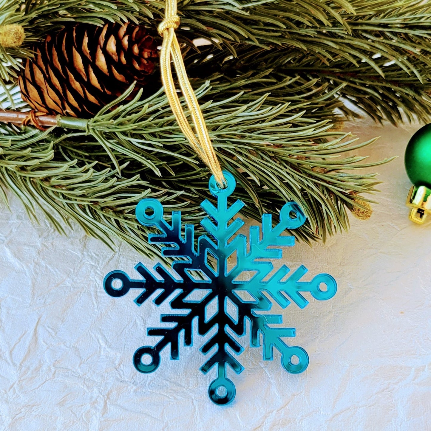 Set of 3 Snowflake Ornaments - Blue Mirror Snowflakes - Minimalist Ornaments- Ornament Sets - Snowflake Ornaments