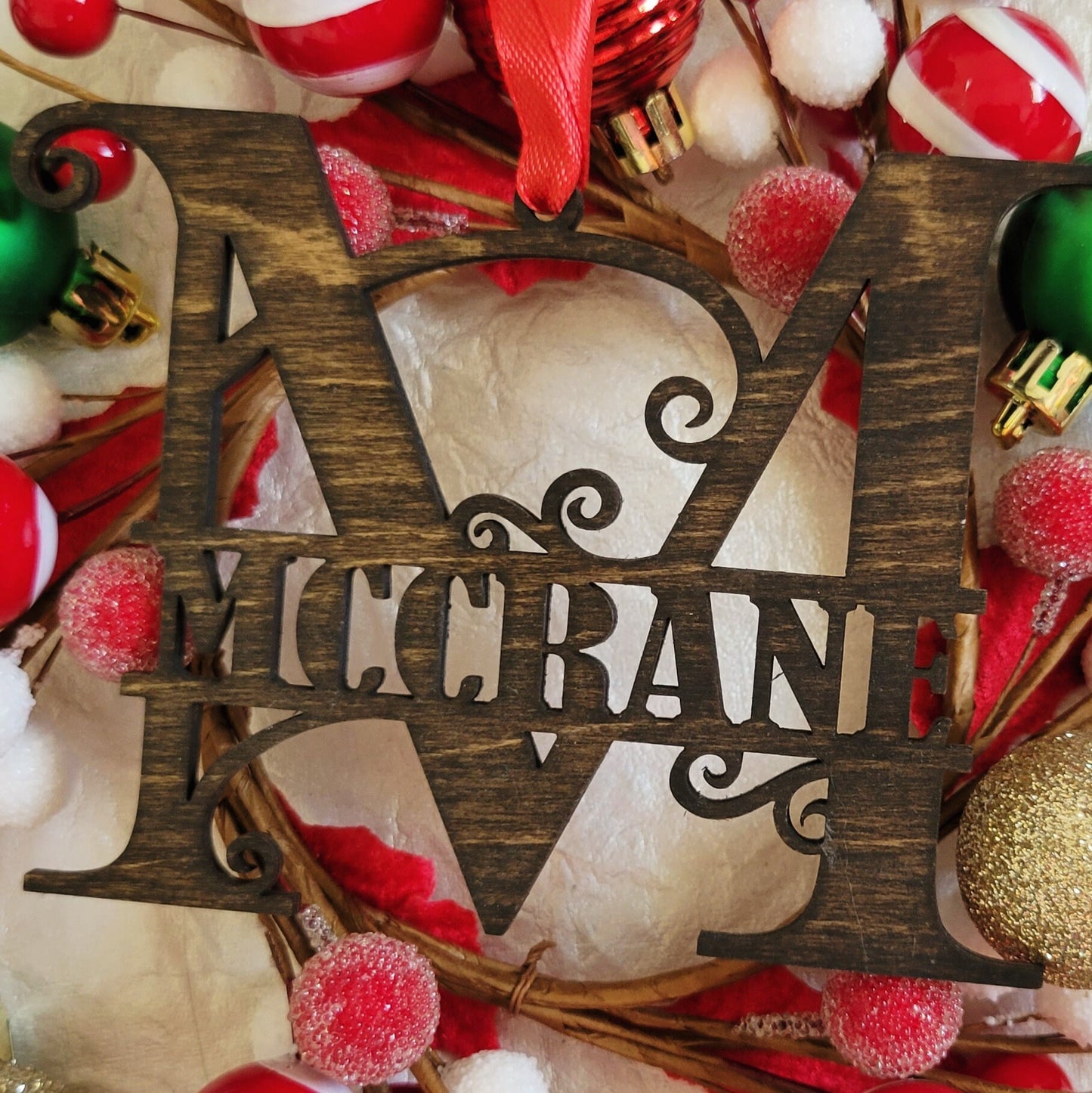Wooden Monogram Christmas Ornament - Custom Name Ornament - Split Monogram Name Ornament - Personalized Ornament