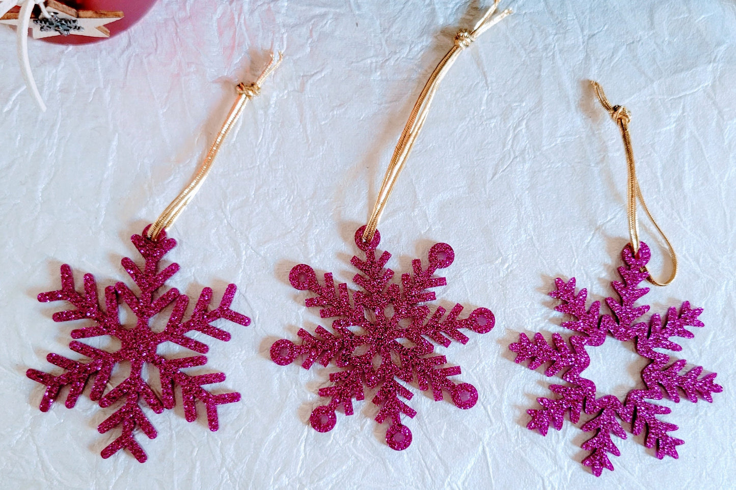 Set of 3 Snowflake Ornaments - Purple Glitter Snowflakes - Minimalist Ornaments- Ornament Sets - Snowflake Ornaments