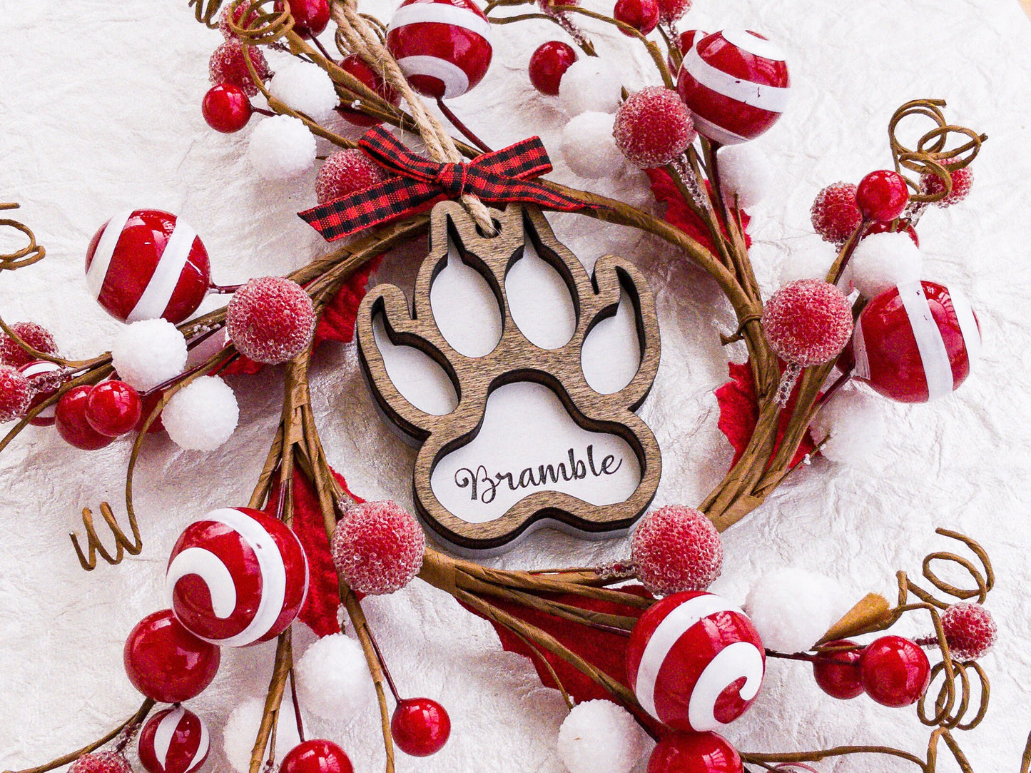 Personalized Pet Cat Name Christmas Ornament - Dog Cat Monogram Name Ornament - Cat Paw Memory Commemorative Ornament - Wooden Ornament