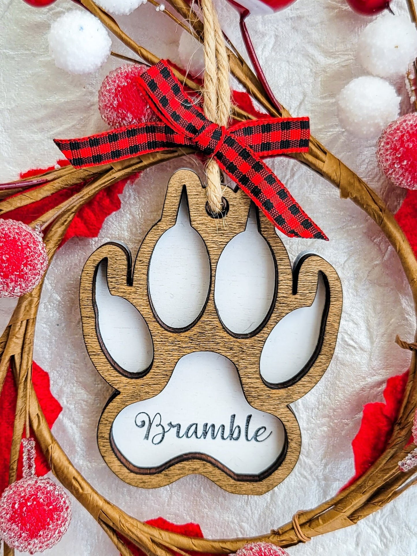Personalized Pet Cat Name Christmas Ornament - Dog Cat Monogram Name Ornament - Cat Paw Memory Commemorative Ornament - Wooden Ornament