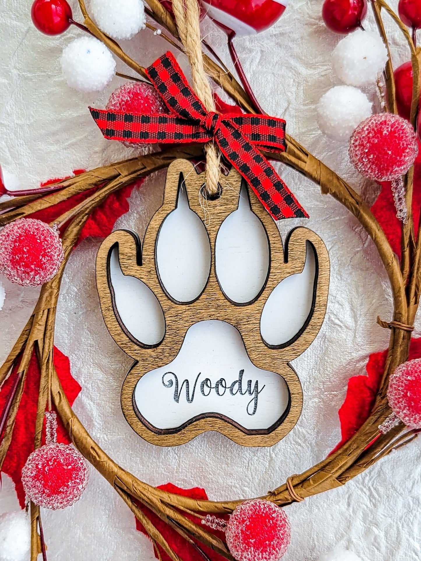 Personalized Pet Cat Name Christmas Ornament - Dog Cat Monogram Name Ornament - Cat Paw Memory Commemorative Ornament - Wooden Ornament