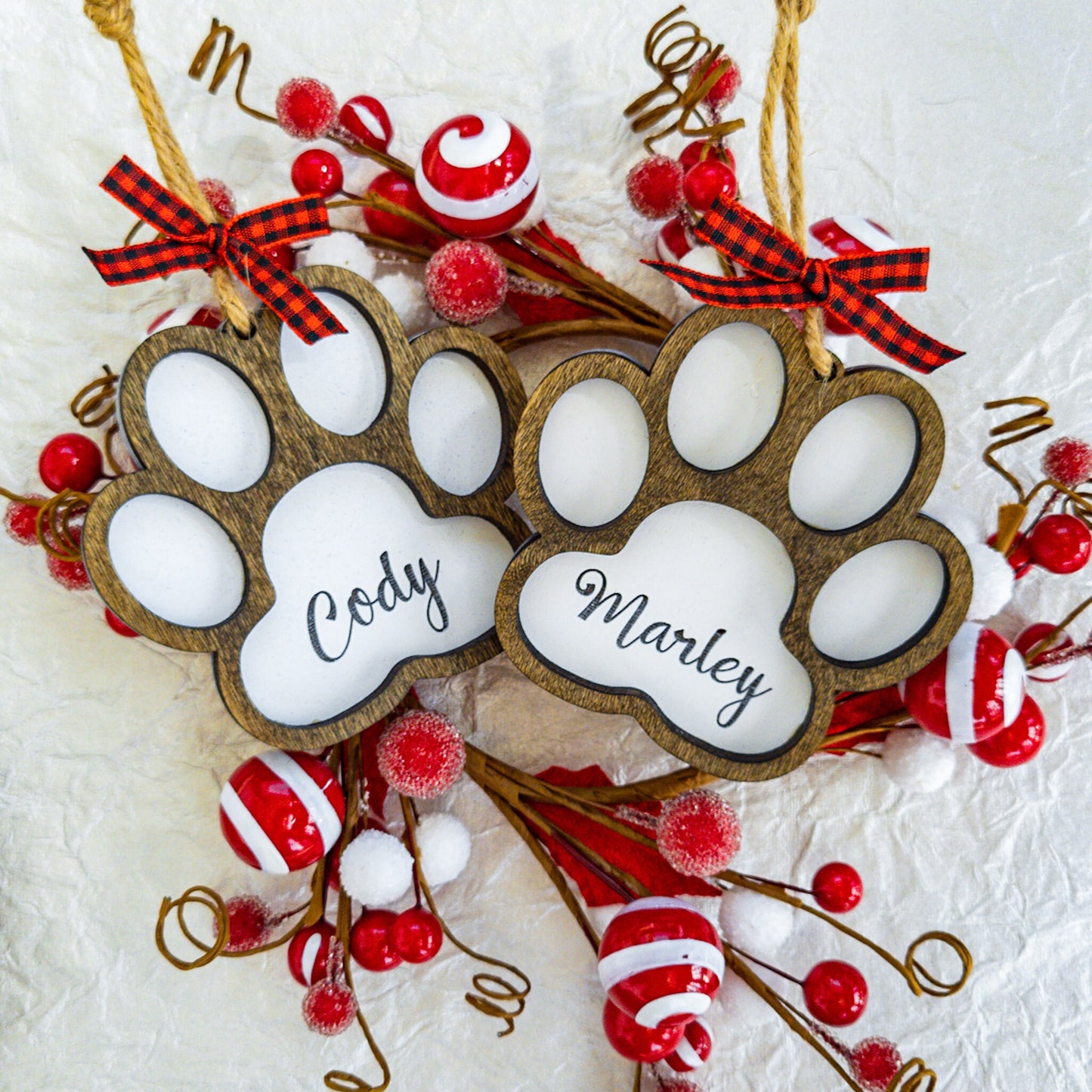 Personalized Pet Name Dog Paw Christmas Ornament - Dog Monogram Name Ornament - 2021 Dog Memory Commemorative Ornament - Wooden Ornament