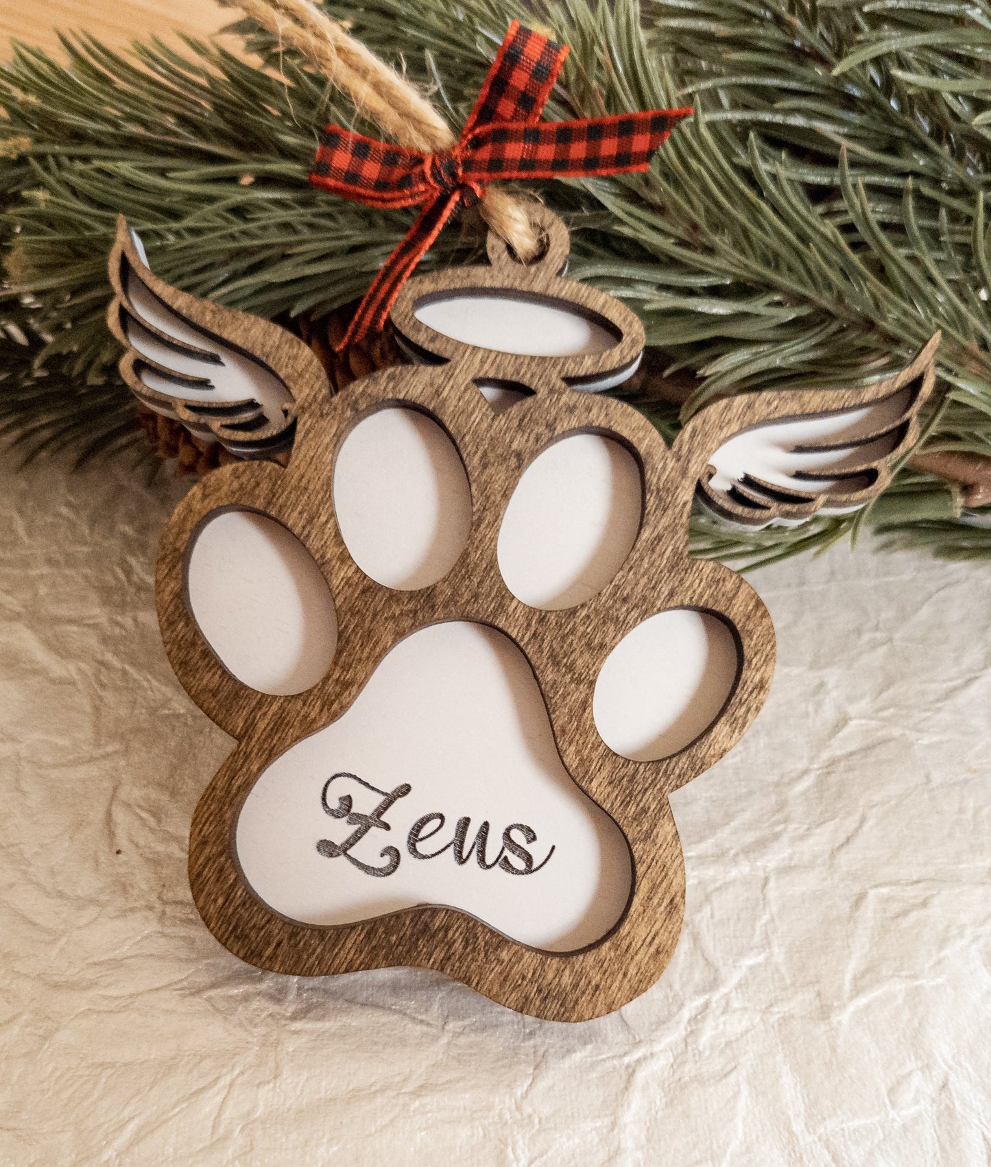 Personalized Memorial Dog Paw Christmas Ornament - Dog Monogram Name Ornament - 2021 Dog Memory Commemorative Ornament - Wooden Ornament