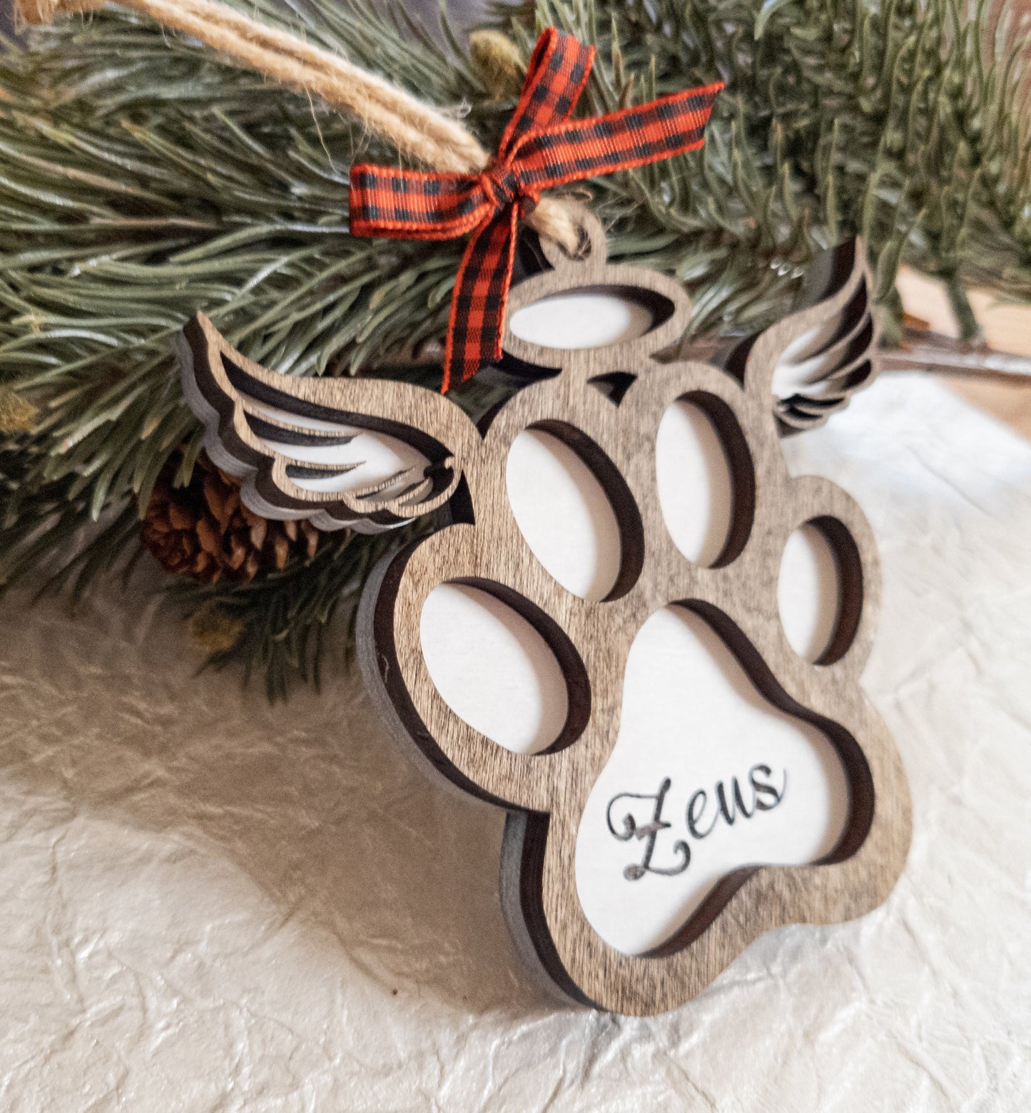 Personalized Memorial Dog Paw Christmas Ornament - Dog Monogram Name Ornament - 2021 Dog Memory Commemorative Ornament - Wooden Ornament