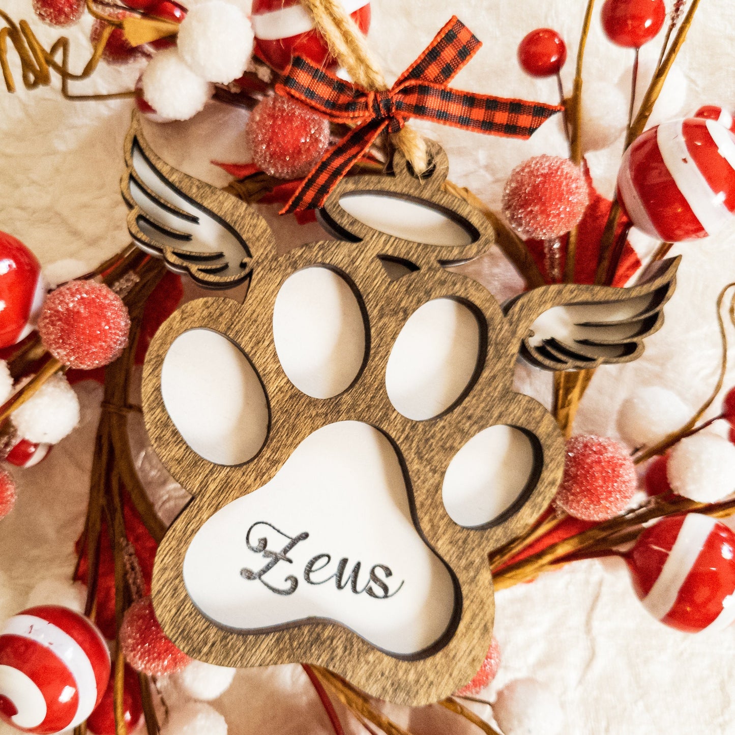 Personalized Memorial Dog Paw Christmas Ornament - Dog Monogram Name Ornament - 2021 Dog Memory Commemorative Ornament - Wooden Ornament