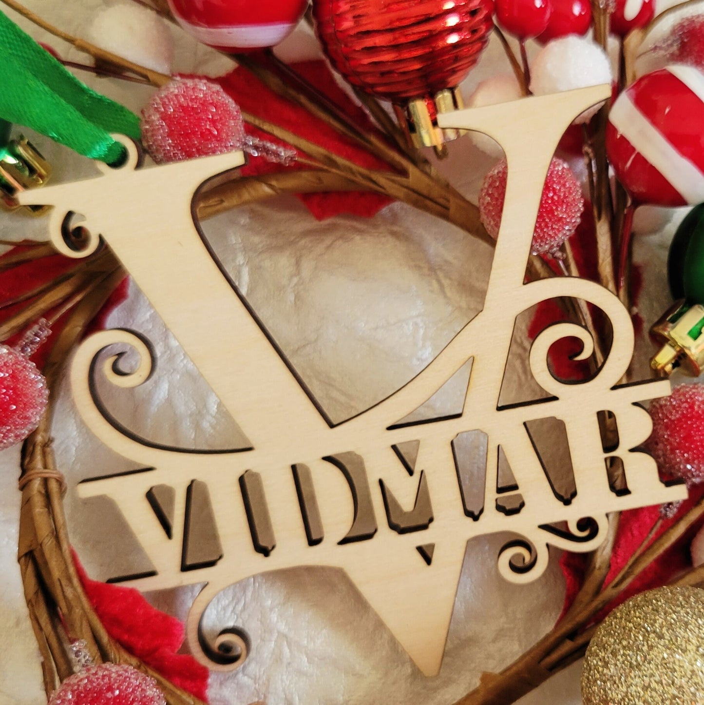 Wooden Monogram Christmas Ornament - Custom Name Ornament - Split Monogram Name Ornament - Personalized Ornament