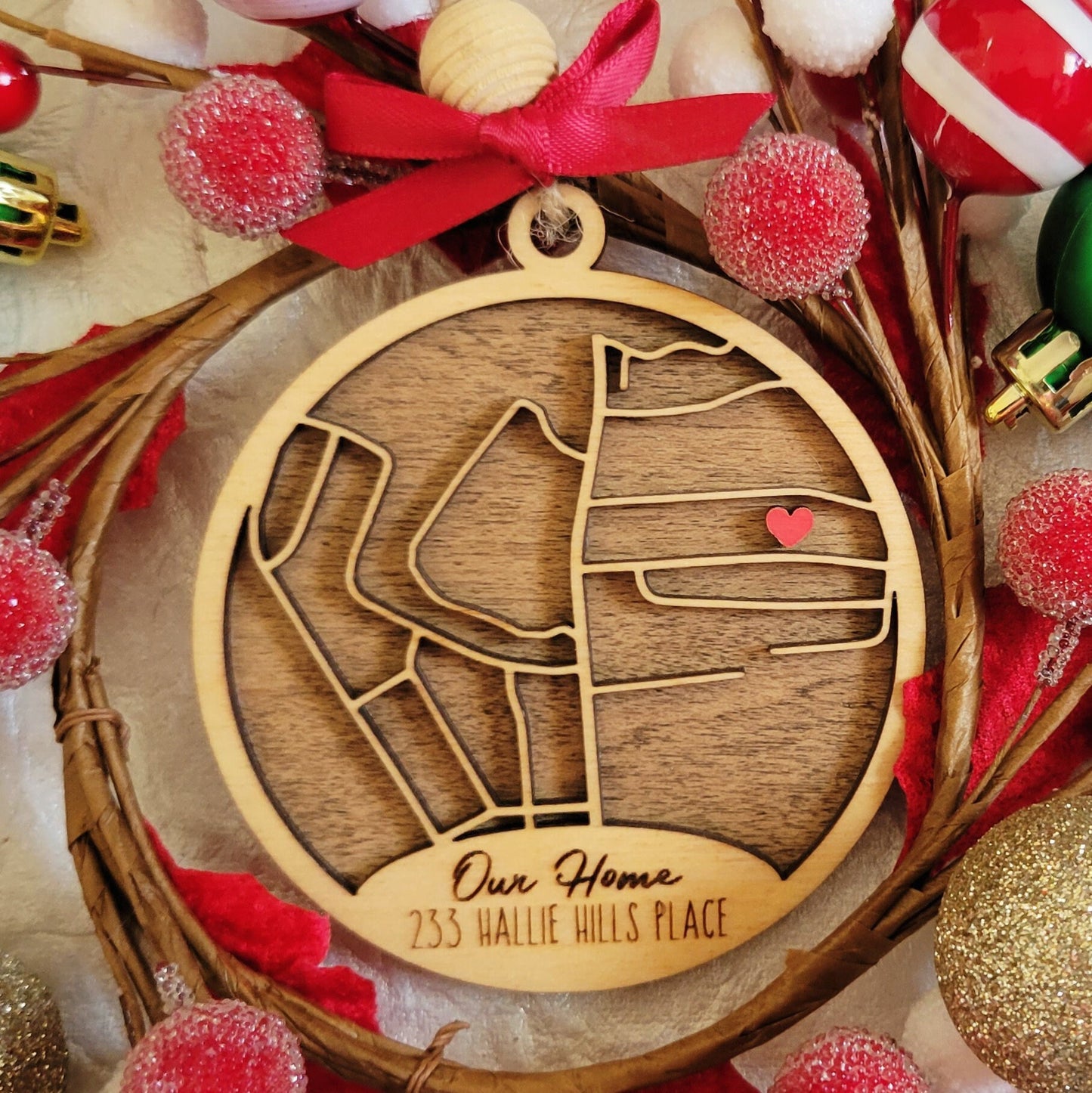 CUSTOM Any Map Address Home Engraved Wooden Christmas Ornament - Custom Home Housewarming Gift - Address Sign - New Home Ornament