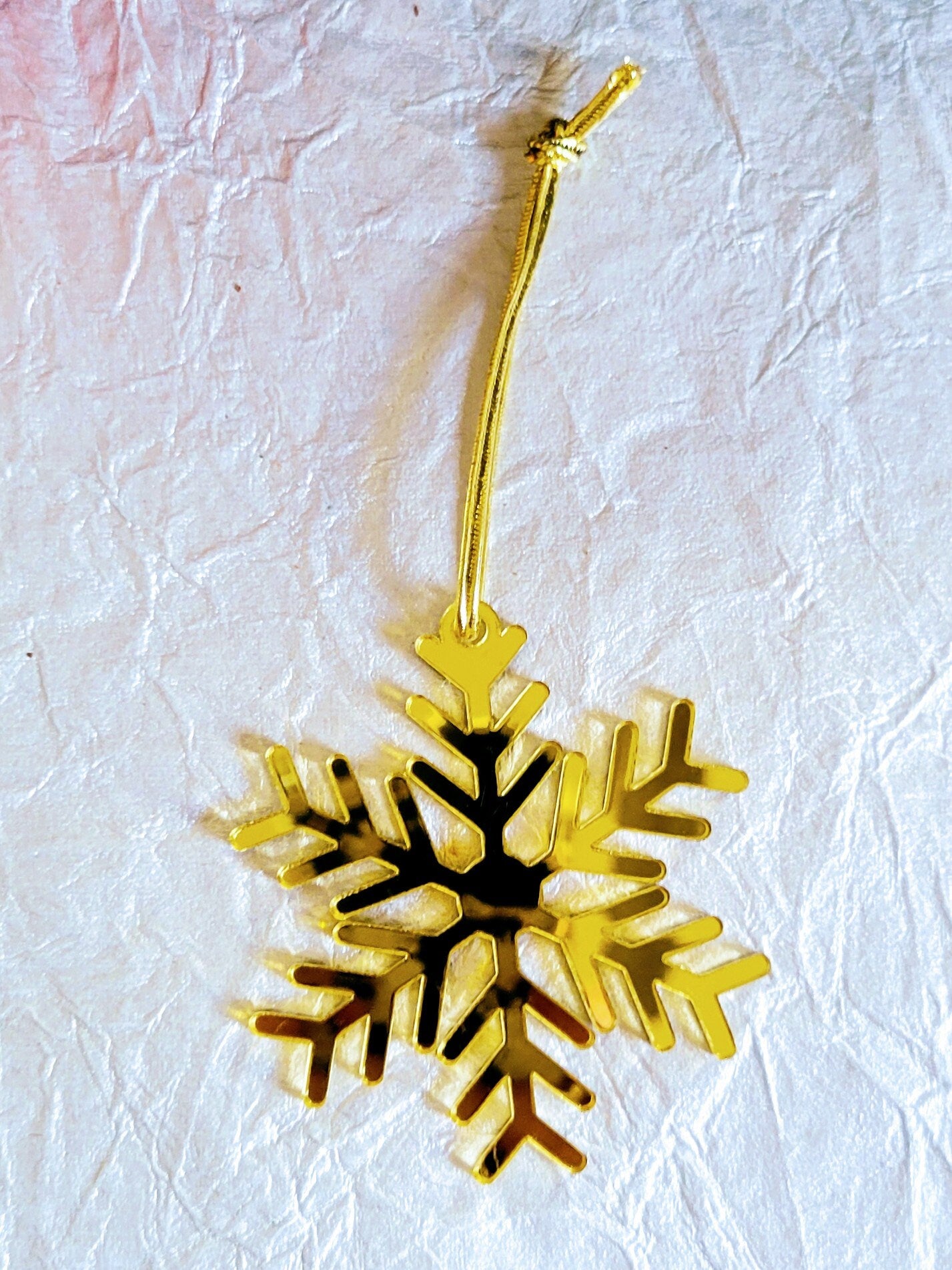 Set of 3 Snowflake Ornaments - Gold Mirror Snowflakes - Minimalist Ornaments- Ornament Sets - Snowflake Ornaments
