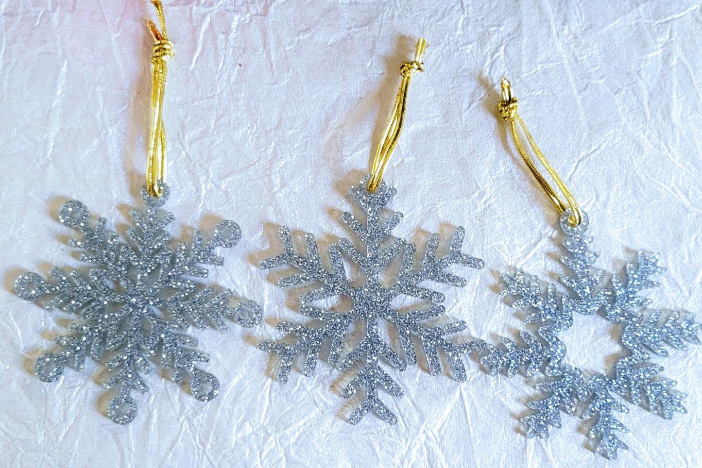 Set of 3 Snowflake Ornaments - Silver Glitter Snowflakes - Minimalist Ornaments- Ornament Sets - Snowflake Ornaments