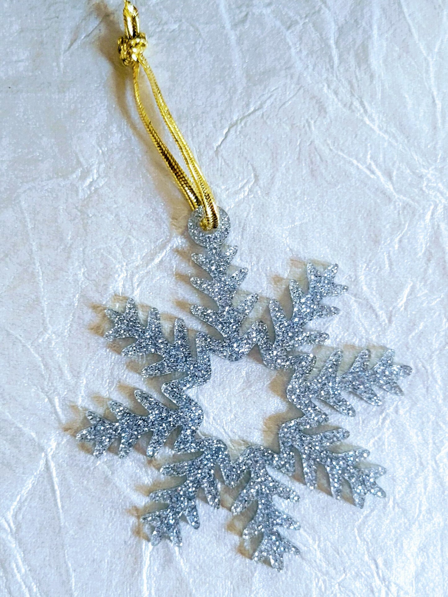 Set of 3 Snowflake Ornaments - Silver Glitter Snowflakes - Minimalist Ornaments- Ornament Sets - Snowflake Ornaments
