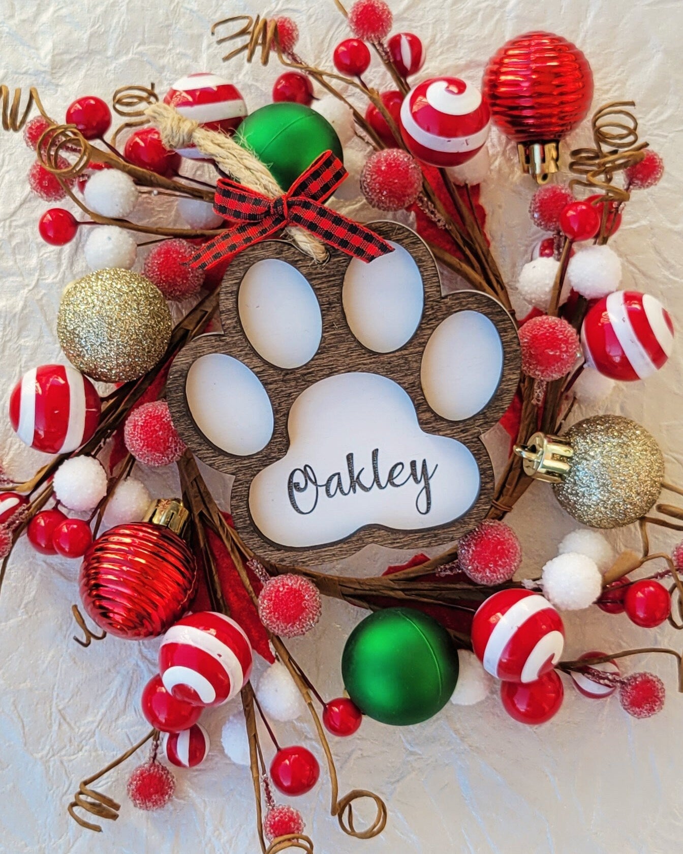 Personalized Pet Name Dog Paw Christmas Ornament - Dog Monogram Name Ornament - 2021 Dog Memory Commemorative Ornament - Wooden Ornament