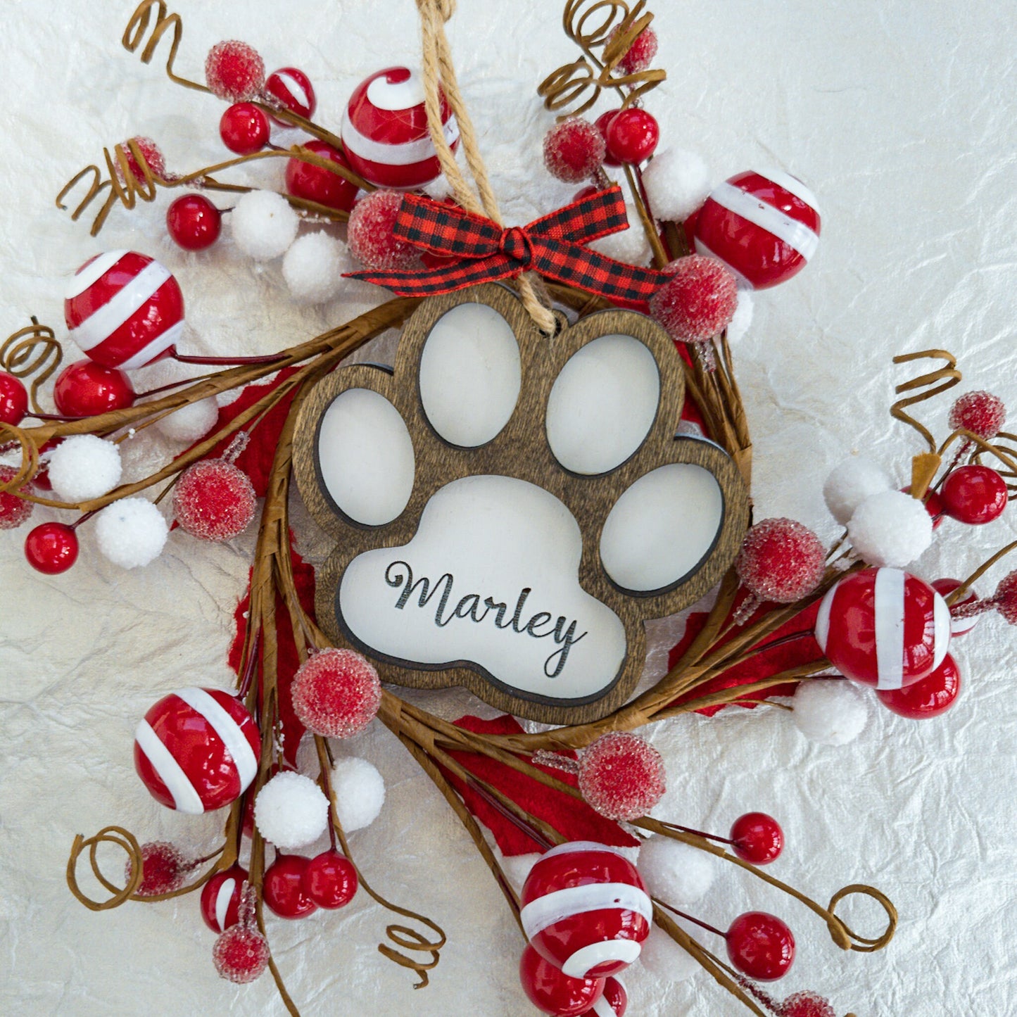 Personalized Pet Name Dog Paw Christmas Ornament - Dog Monogram Name Ornament - 2021 Dog Memory Commemorative Ornament - Wooden Ornament