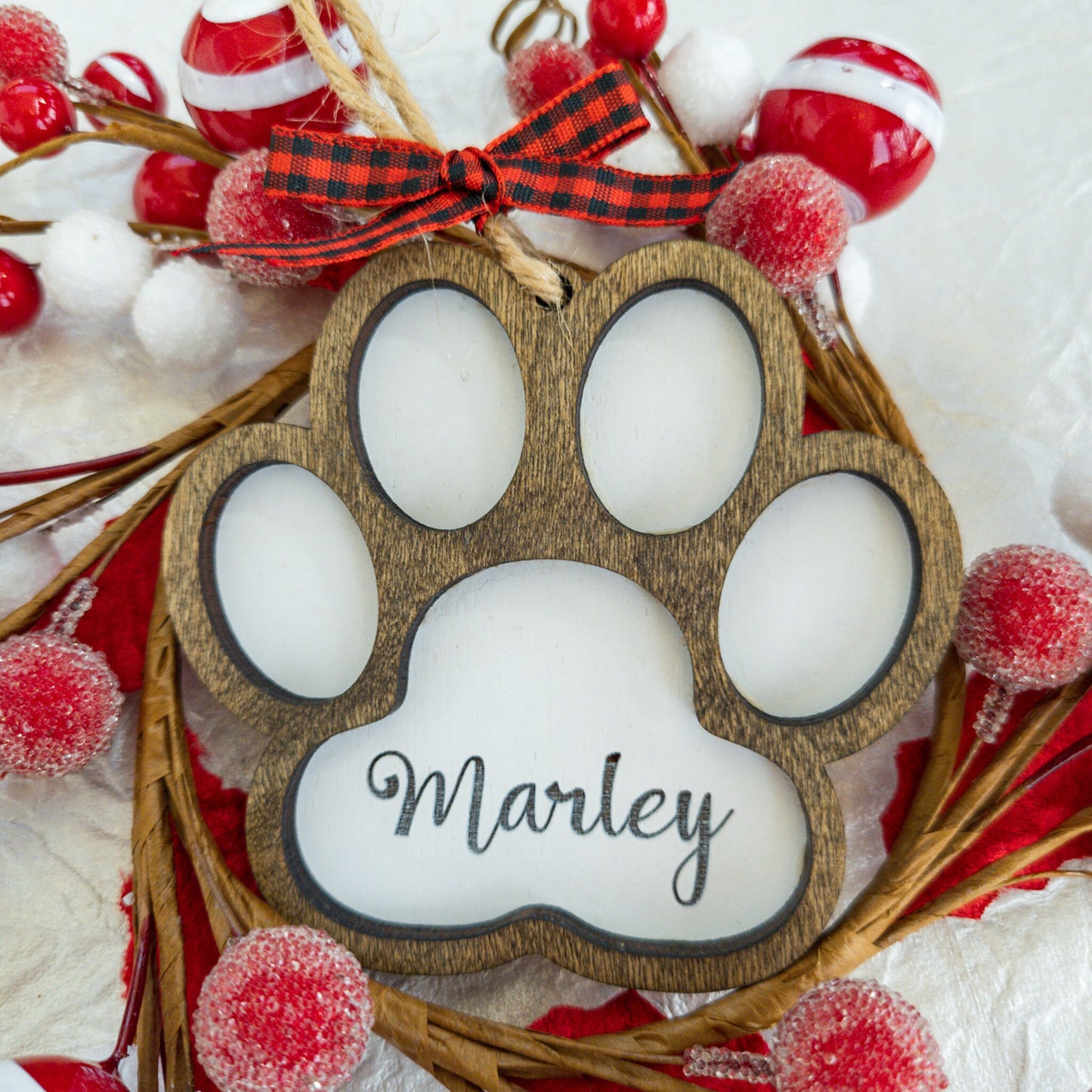 Personalized Pet Name Dog Paw Christmas Ornament - Dog Monogram Name Ornament - 2021 Dog Memory Commemorative Ornament - Wooden Ornament