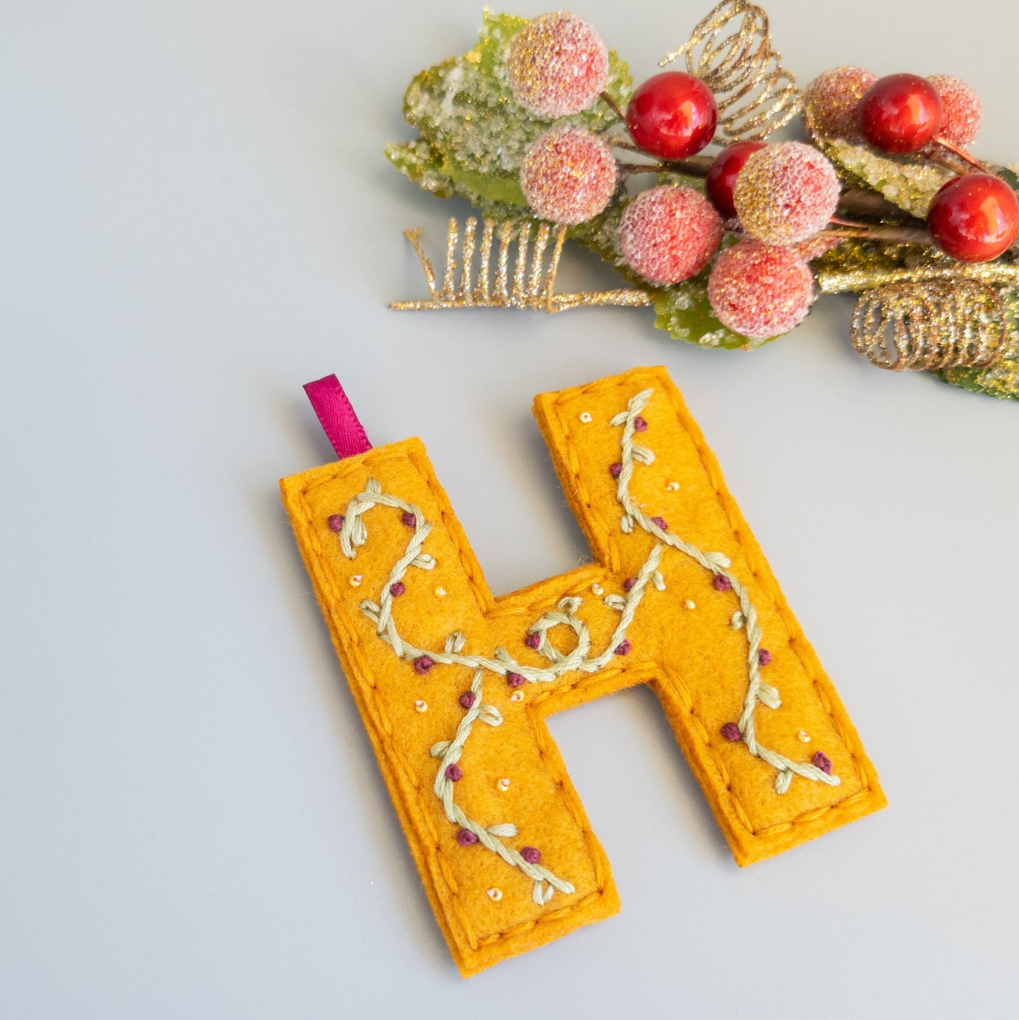 Custom Embroidered Monogram Initial Christmas Ornament - Heirloom Christmas Ornament - Custom Name Ornament - Floral Embroidered Monogram