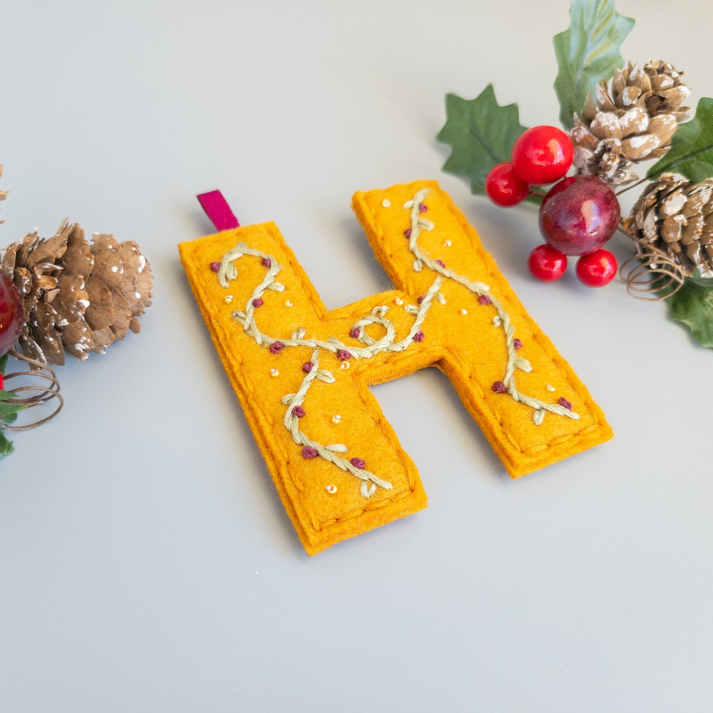 Custom Embroidered Monogram Initial Christmas Ornament - Heirloom Christmas Ornament - Custom Name Ornament - Floral Embroidered Monogram