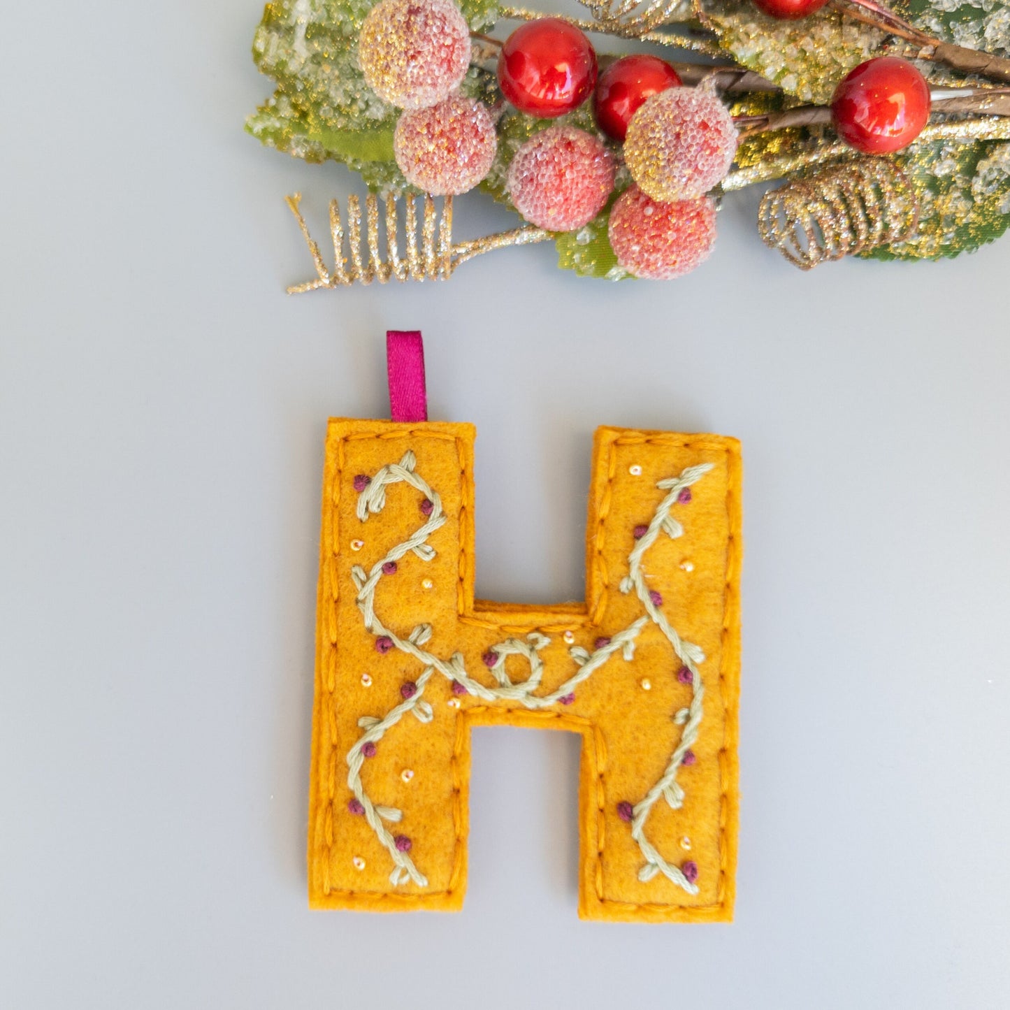 Custom Embroidered Monogram Initial Christmas Ornament - Heirloom Christmas Ornament - Custom Name Ornament - Floral Embroidered Monogram
