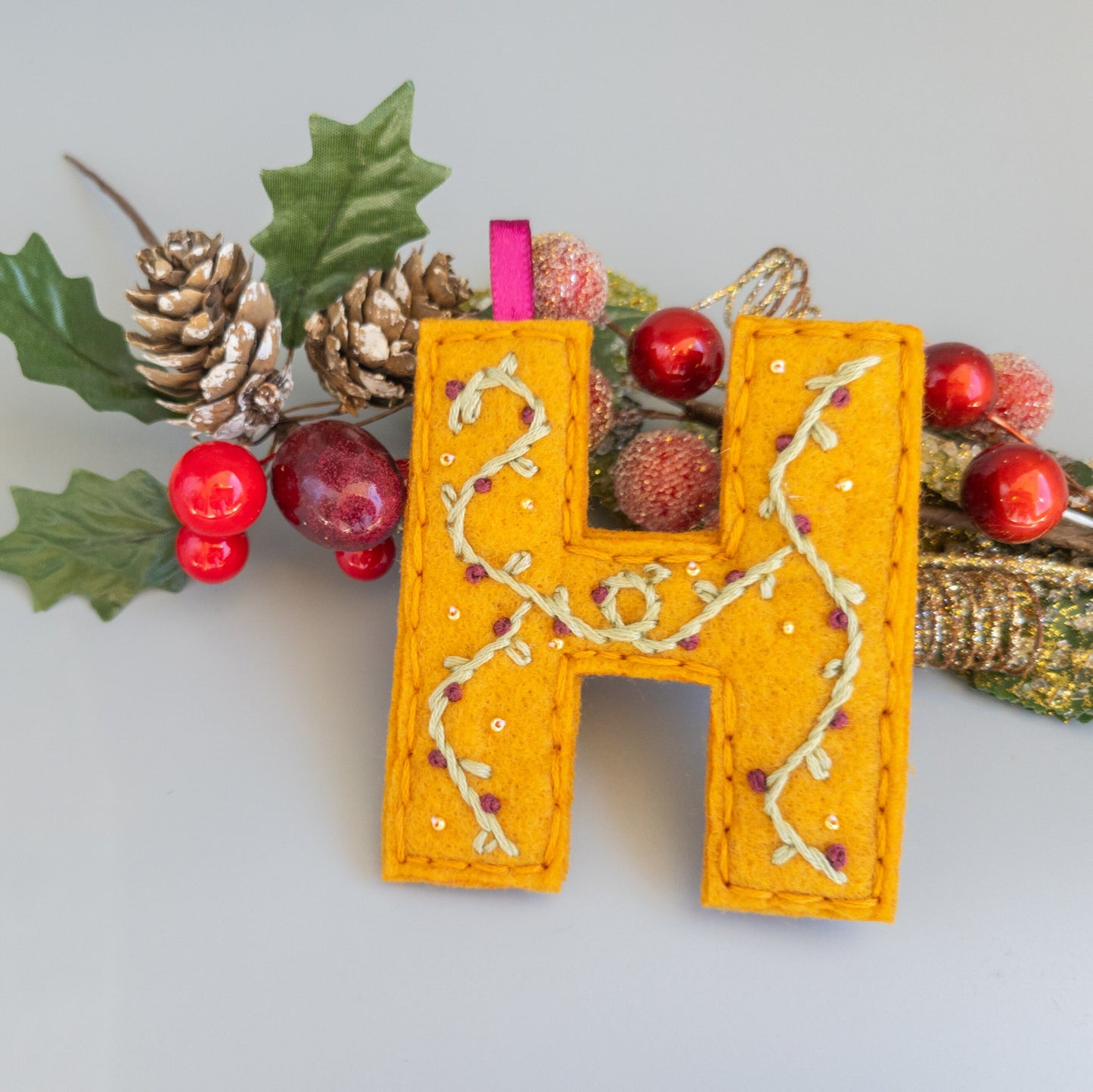 Custom Embroidered Monogram Initial Christmas Ornament - Heirloom Christmas Ornament - Custom Name Ornament - Floral Embroidered Monogram
