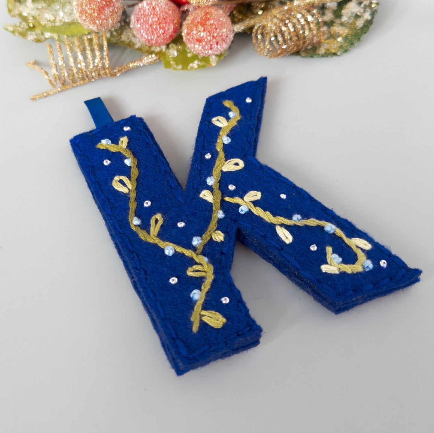 Custom Embroidered Monogram Initial Christmas Ornament - Heirloom Christmas Ornament - Custom Name Ornament - Floral Embroidered Monogram