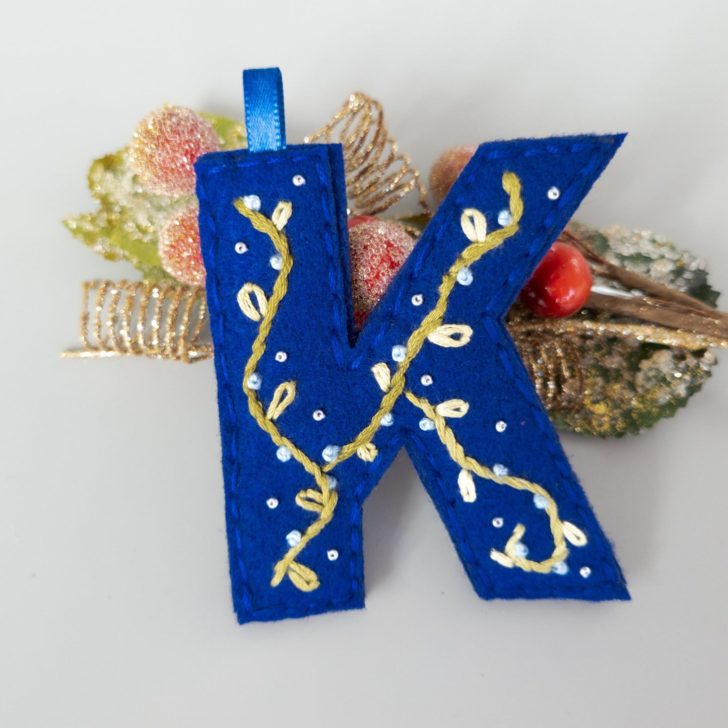 Custom Embroidered Monogram Initial Christmas Ornament - Heirloom Christmas Ornament - Custom Name Ornament - Floral Embroidered Monogram