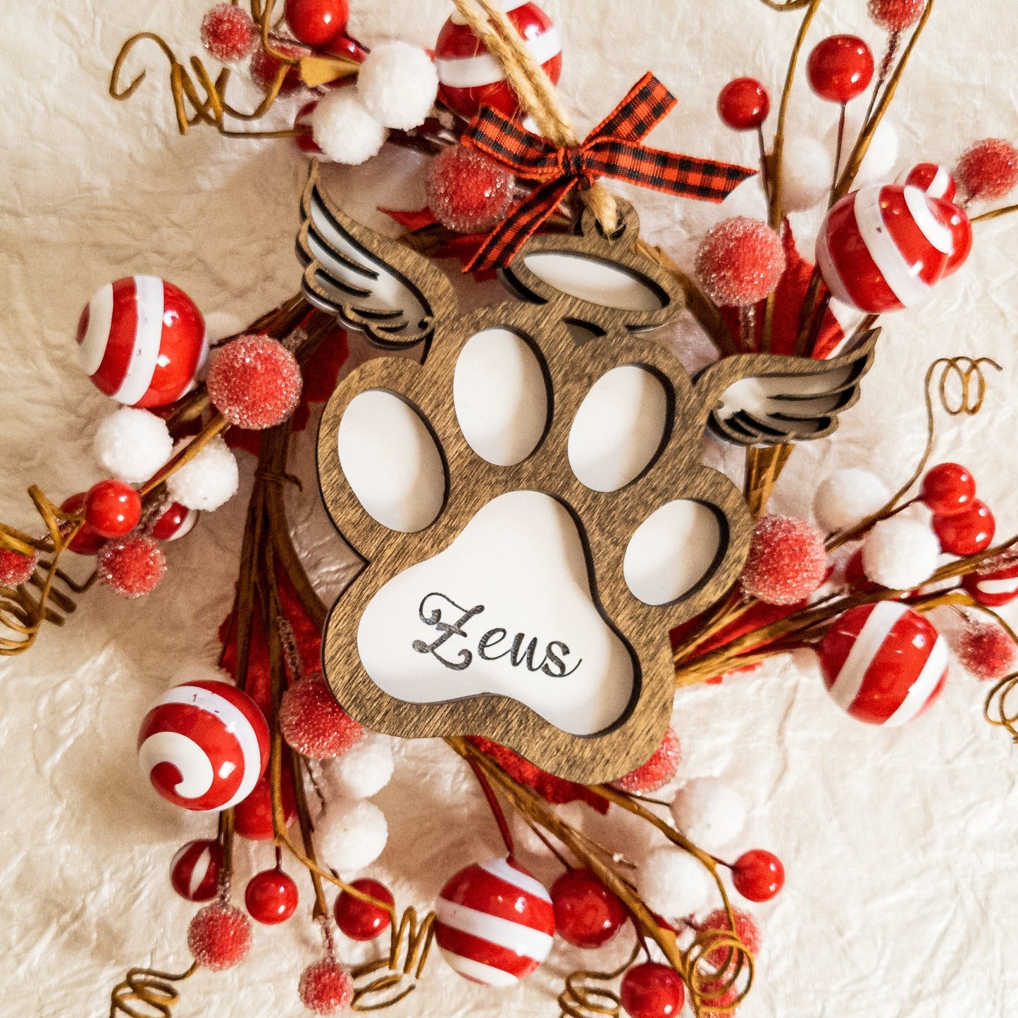 Personalized Memorial Dog Paw Christmas Ornament - Dog Monogram Name Ornament - 2021 Dog Memory Commemorative Ornament - Wooden Ornament