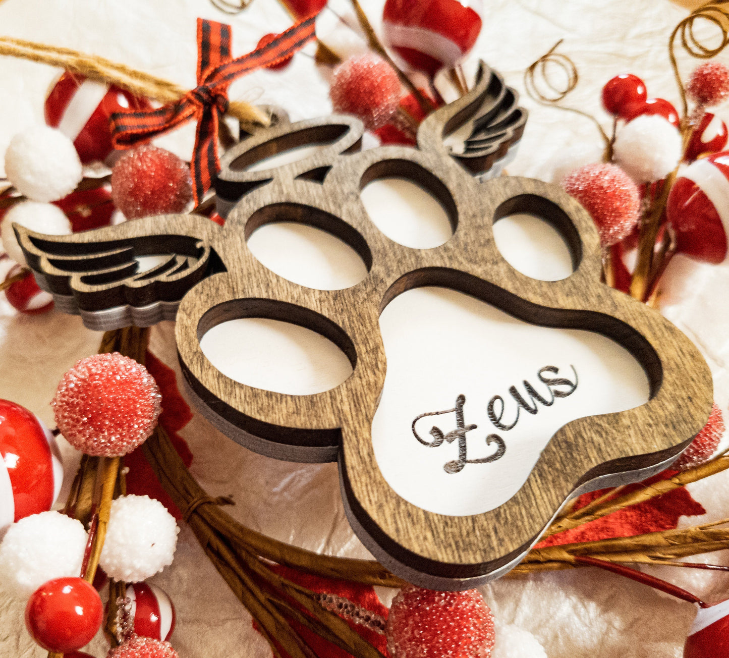 Personalized Memorial Dog Paw Christmas Ornament - Dog Monogram Name Ornament - 2021 Dog Memory Commemorative Ornament - Wooden Ornament