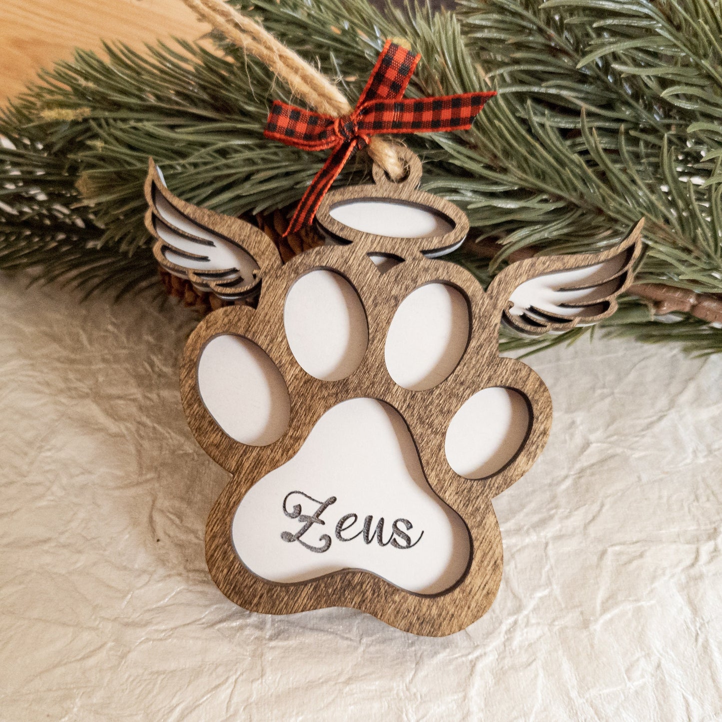 Personalized Memorial Dog Paw Christmas Ornament - Dog Monogram Name Ornament - 2021 Dog Memory Commemorative Ornament - Wooden Ornament