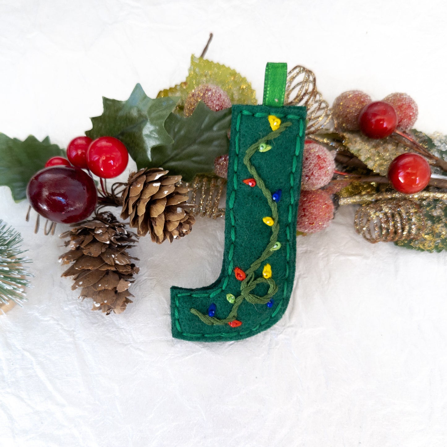 Custom Embroidered Monogram Initial Christmas Ornament - Heirloom Christmas Ornament - Custom Name Ornament - Floral Embroidered Monogram