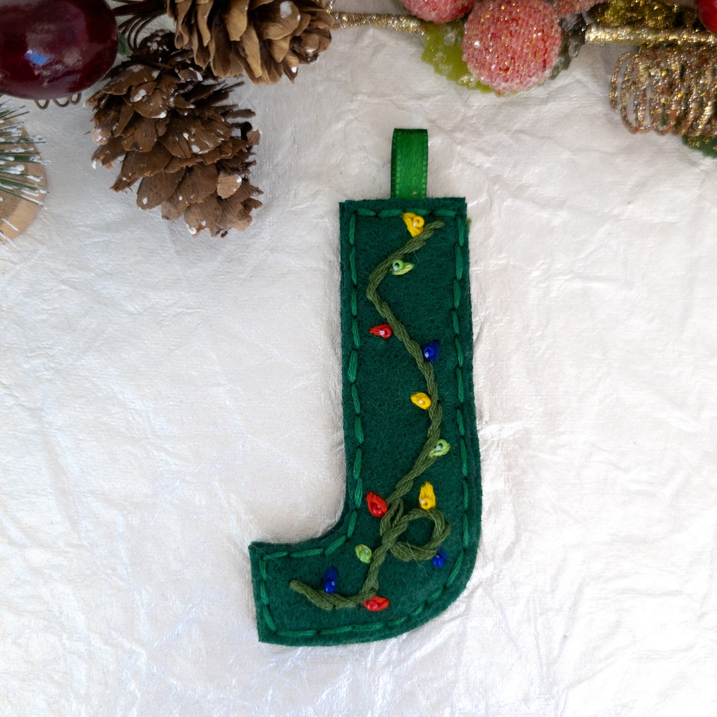Custom Embroidered Monogram Initial Christmas Ornament - Heirloom Christmas Ornament - Custom Name Ornament - Floral Embroidered Monogram