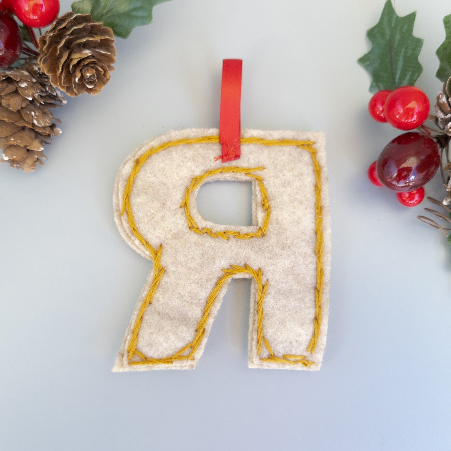 Custom Embroidered Monogram Initial Christmas Ornament - Heirloom Christmas Ornament - Custom Name Ornament - Floral Embroidered Monogram