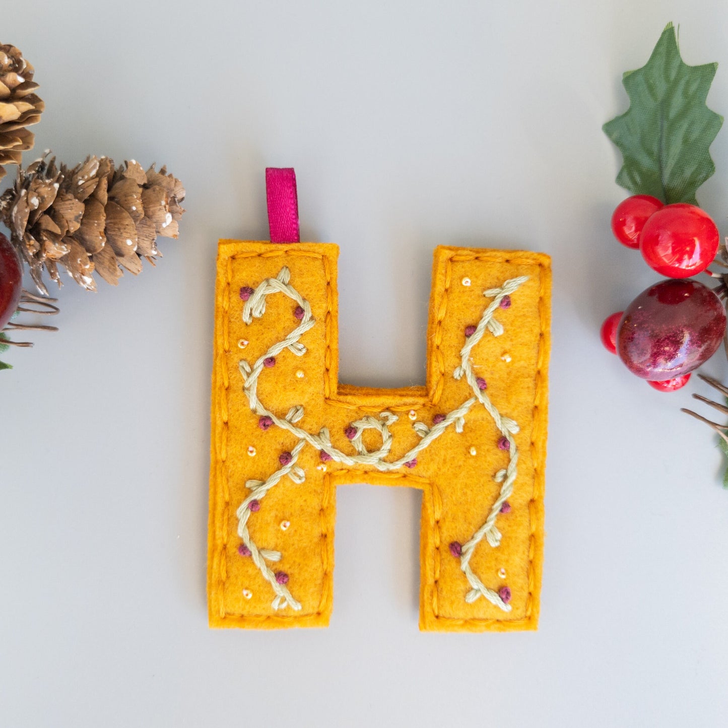 Custom Embroidered Monogram Initial Christmas Ornament - Heirloom Christmas Ornament - Custom Name Ornament - Floral Embroidered Monogram