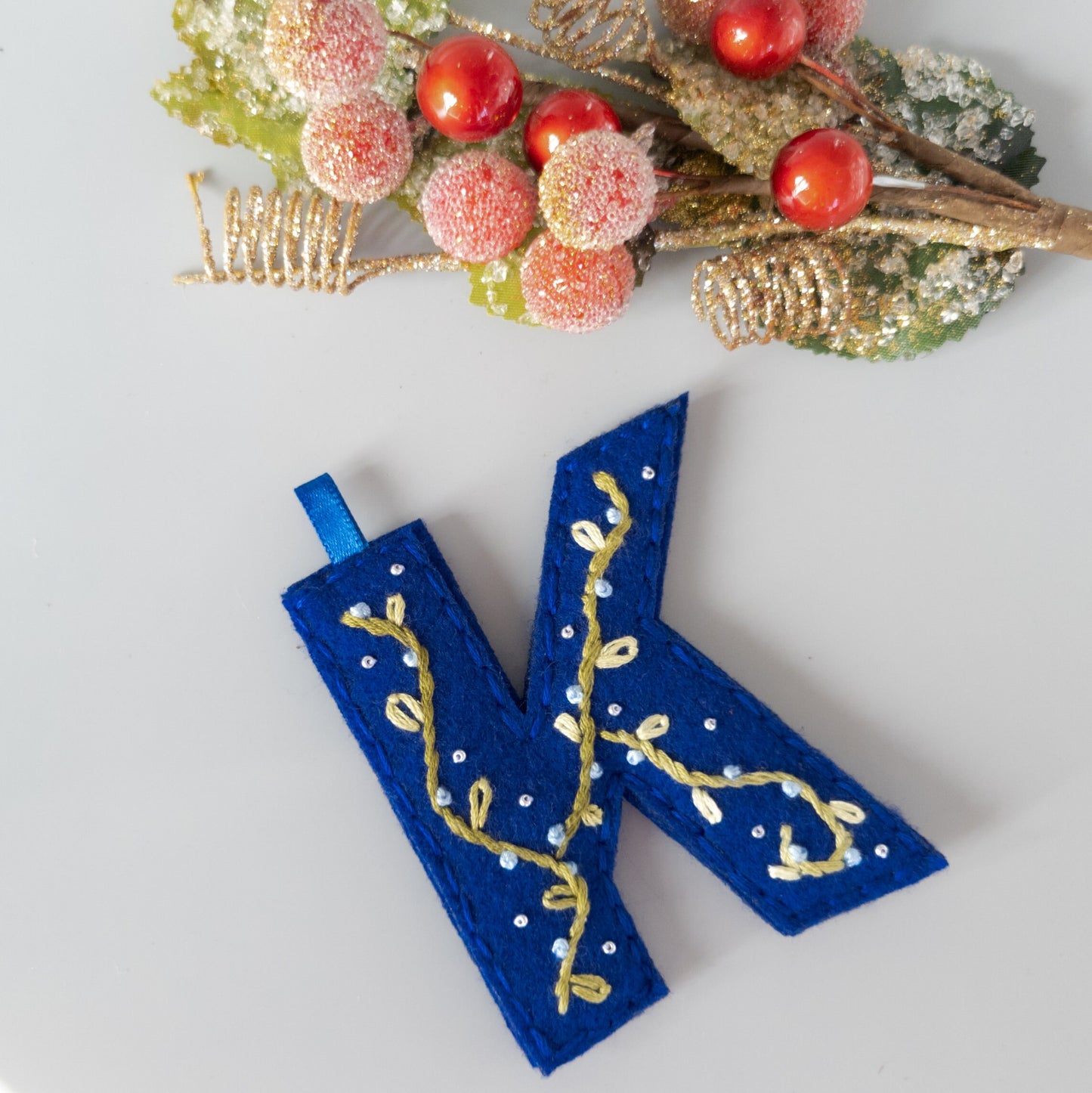 Custom Embroidered Monogram Initial Christmas Ornament - Heirloom Christmas Ornament - Custom Name Ornament - Floral Embroidered Monogram