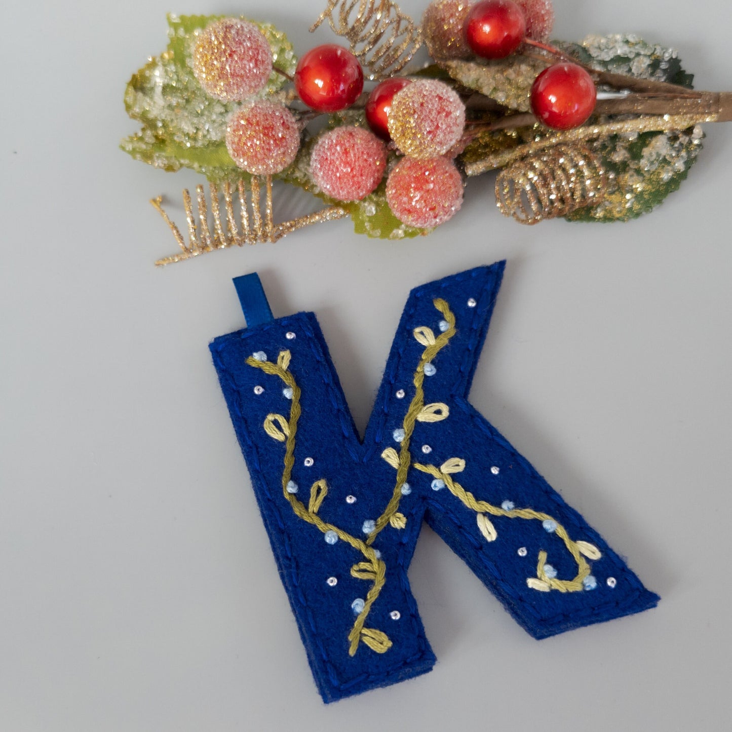 Custom Embroidered Monogram Initial Christmas Ornament - Heirloom Christmas Ornament - Custom Name Ornament - Floral Embroidered Monogram